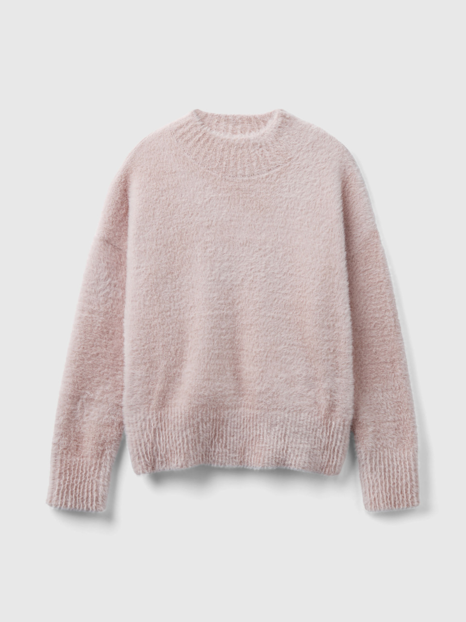 Benetton, Furry Yarn Turtleneck Sweater, Pink, Kids