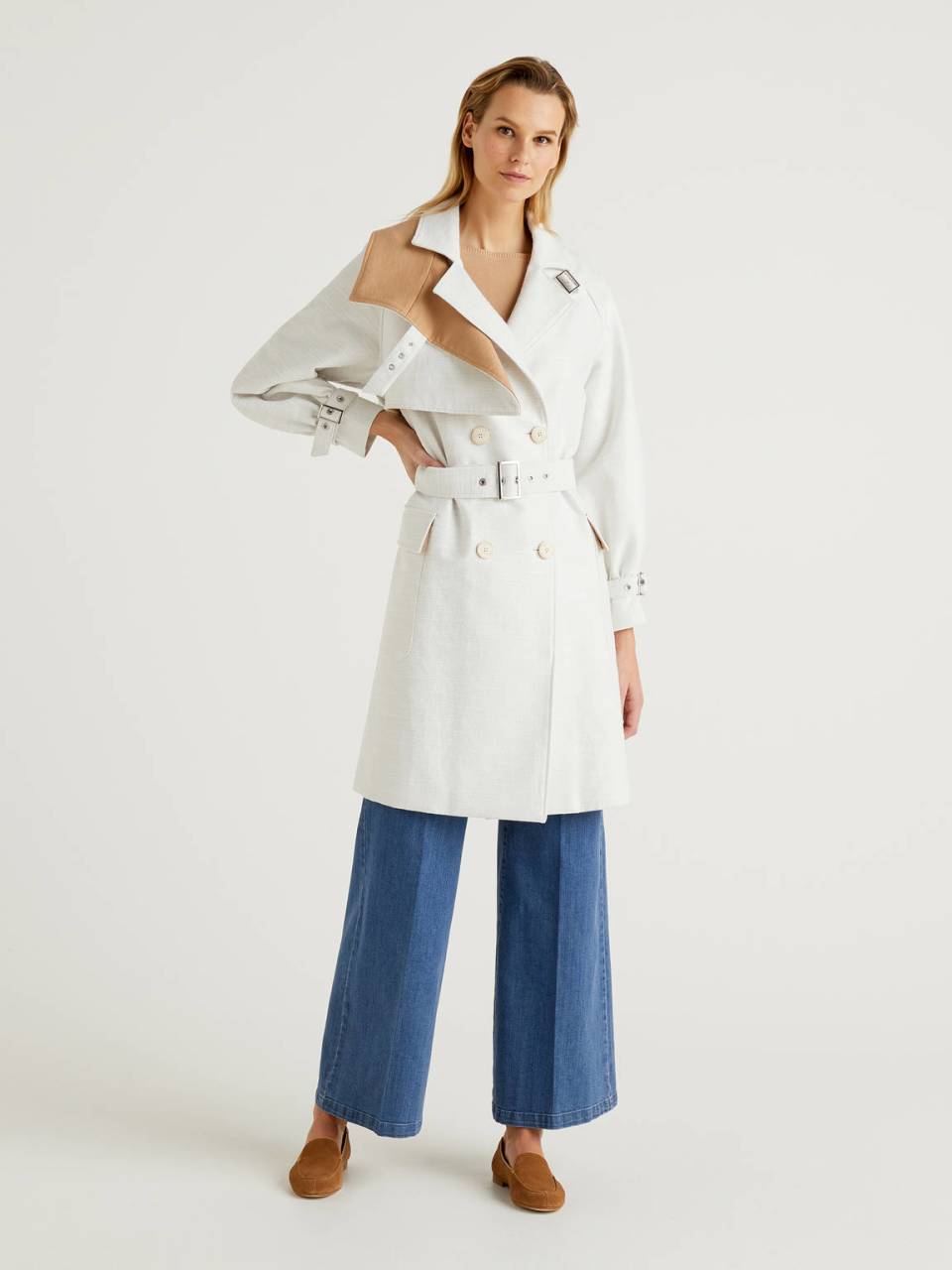 Benetton Double-breasted trench coat in fabric. 1