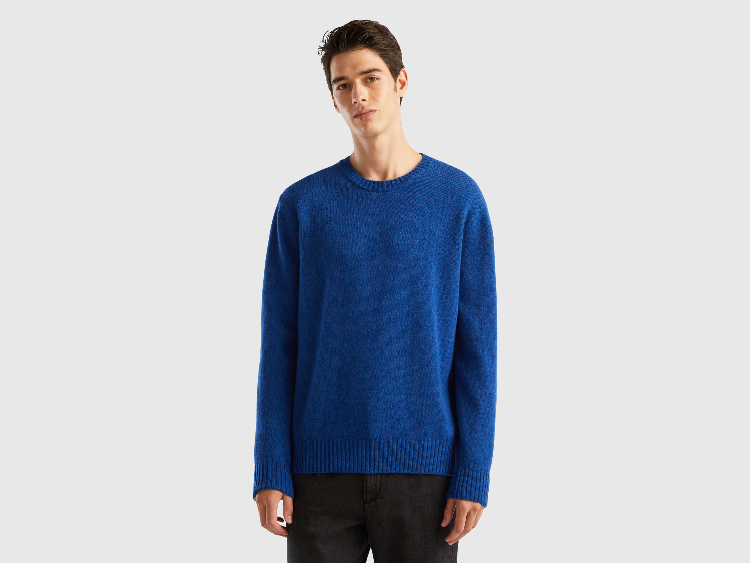 Benetton, Sweater In Shetland Wool, size M, Bright Blue, Men