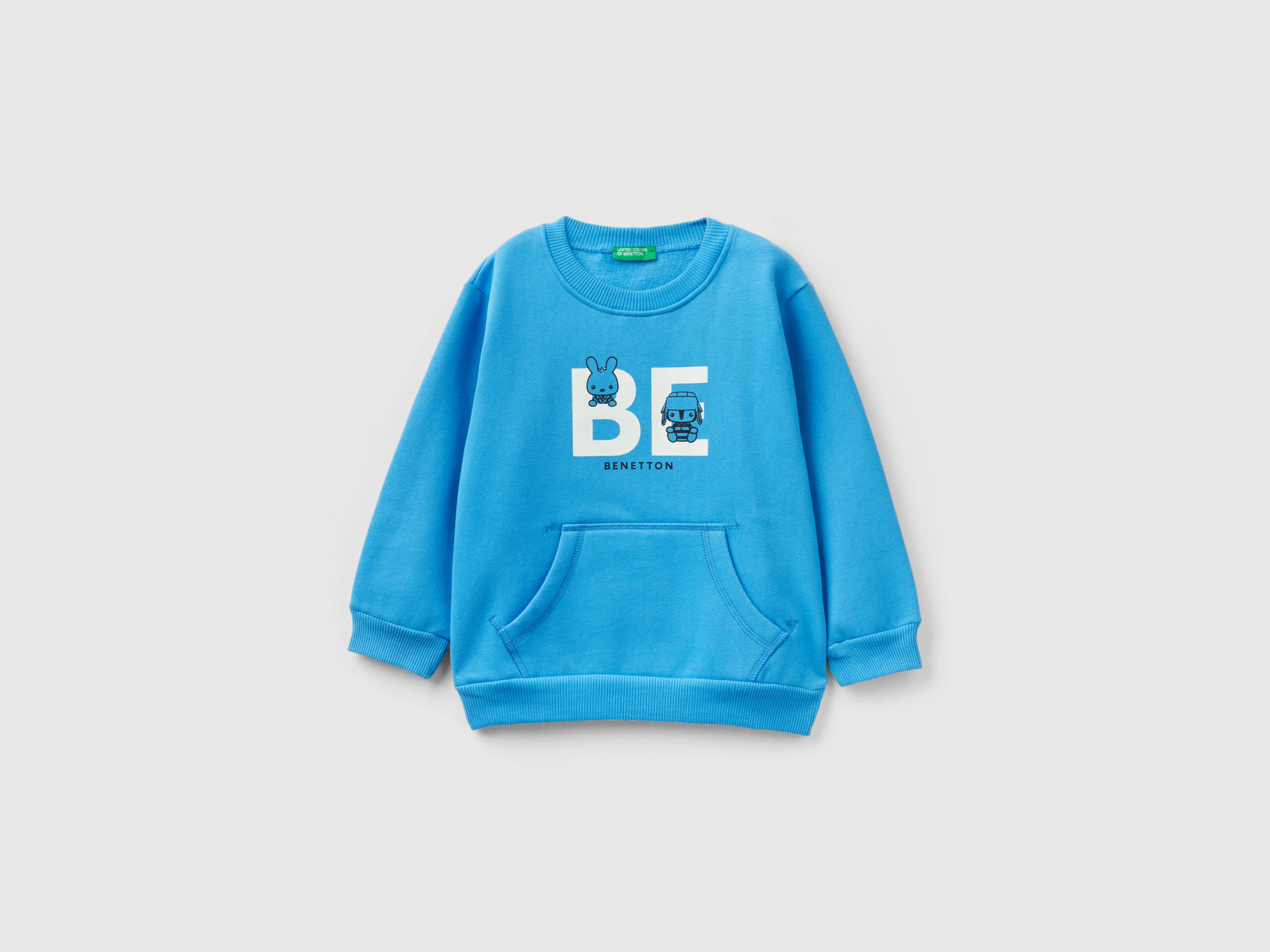 Benetton, Warm Hoodie With Kangaroo Pocket, size 5-6, Blue, Kids