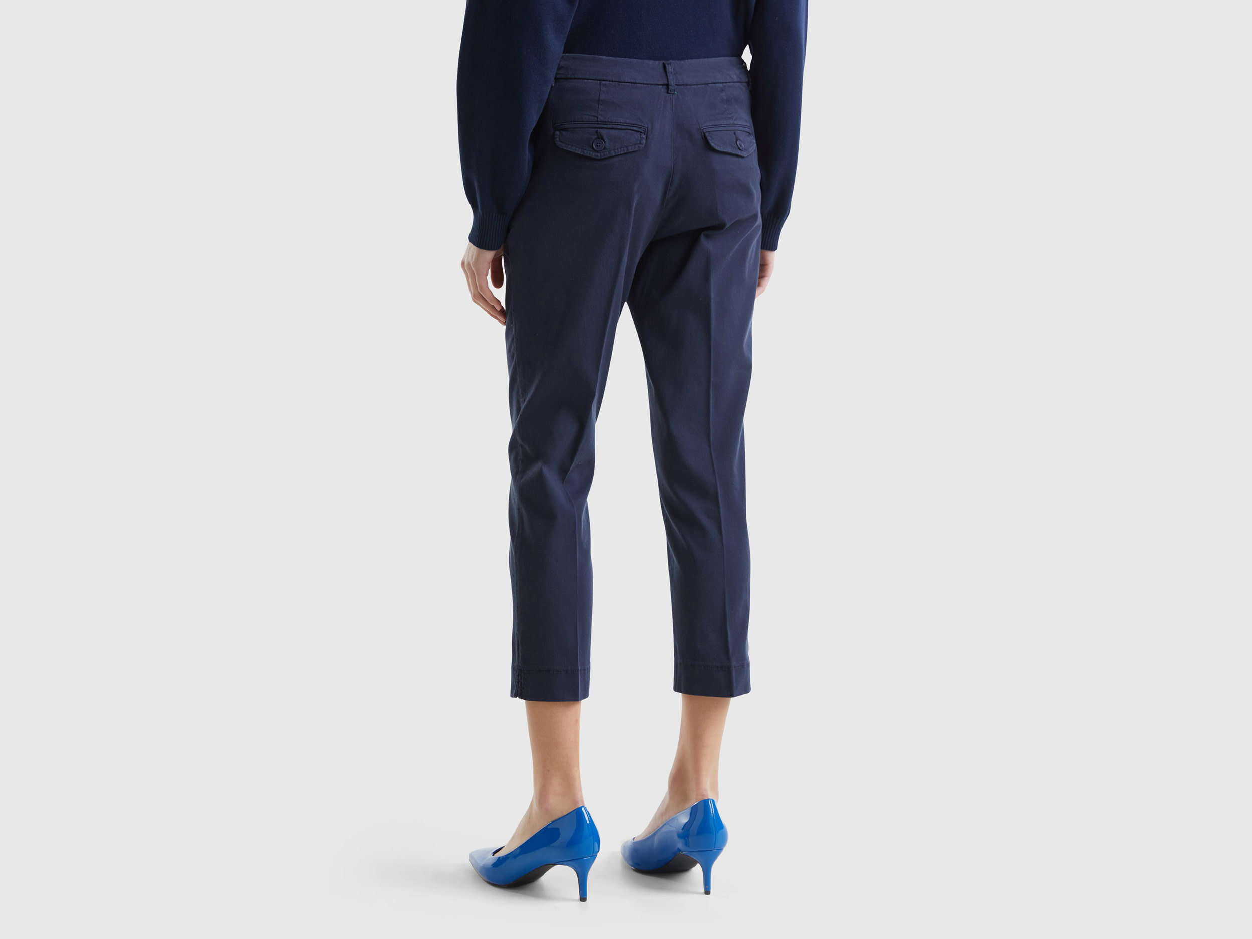 Benetton, Chino Cropped Από Βαμβακερό Στρετς, size , Σκουρο Μπλε, Γυναικεία φωτογραφία