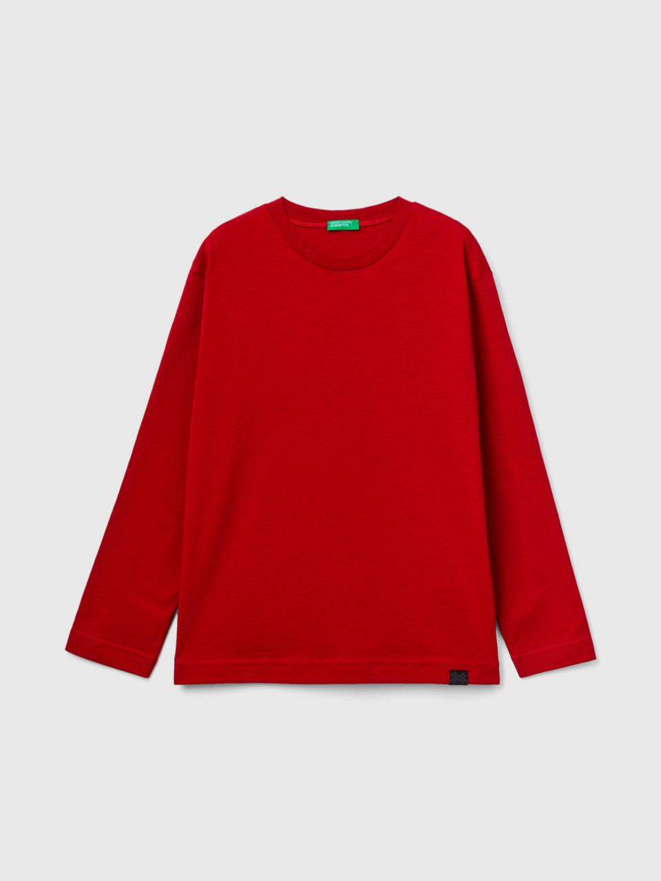 Benetton, T-shirt 100 % Coton Bio À Col Rond, Rouge, Enfants