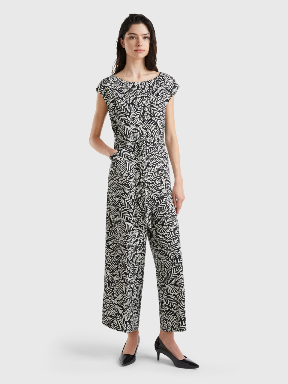 Benetton, Patterned Tracksuit In Sustainable Viscose, Black, Women