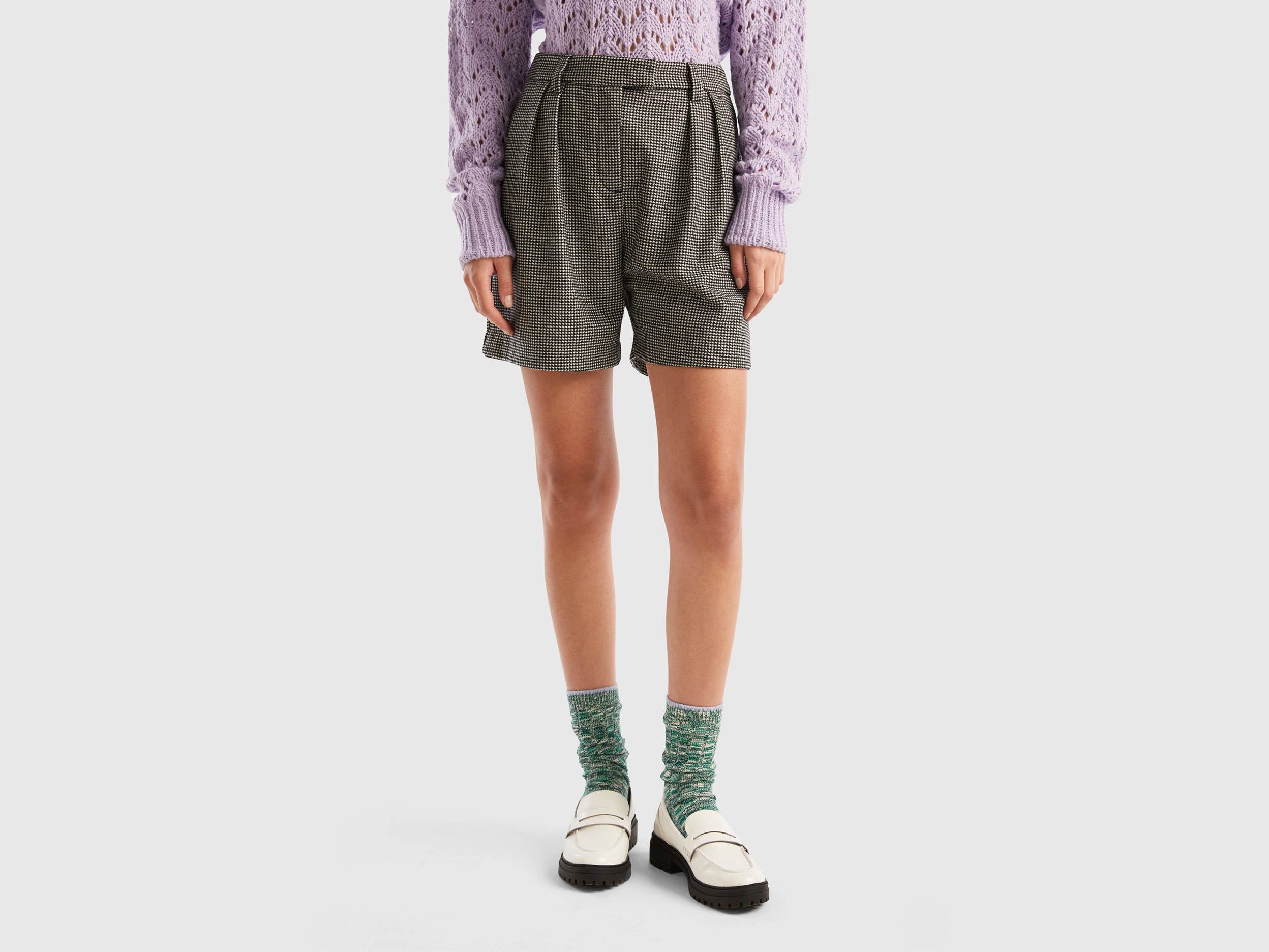 Benetton, Houndstooth Shorts, size 16, Gray, Women