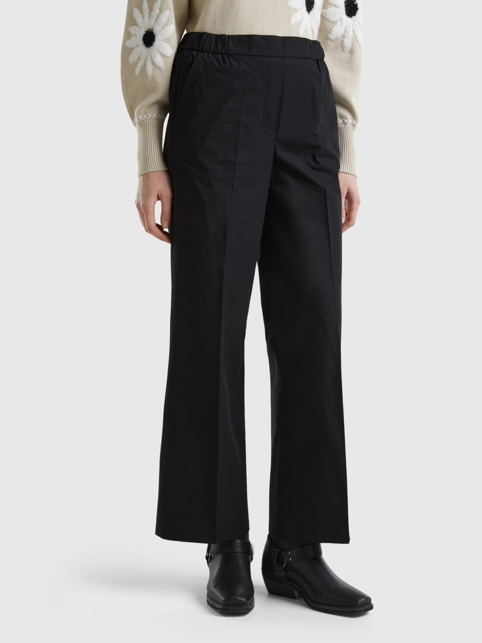 Benetton, Pantalón Con Elástico En La Cintura, Negro, Mujer