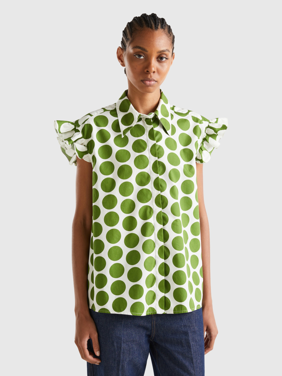 Benetton, Sleeveless Polka Dot Shirt, Green, Women