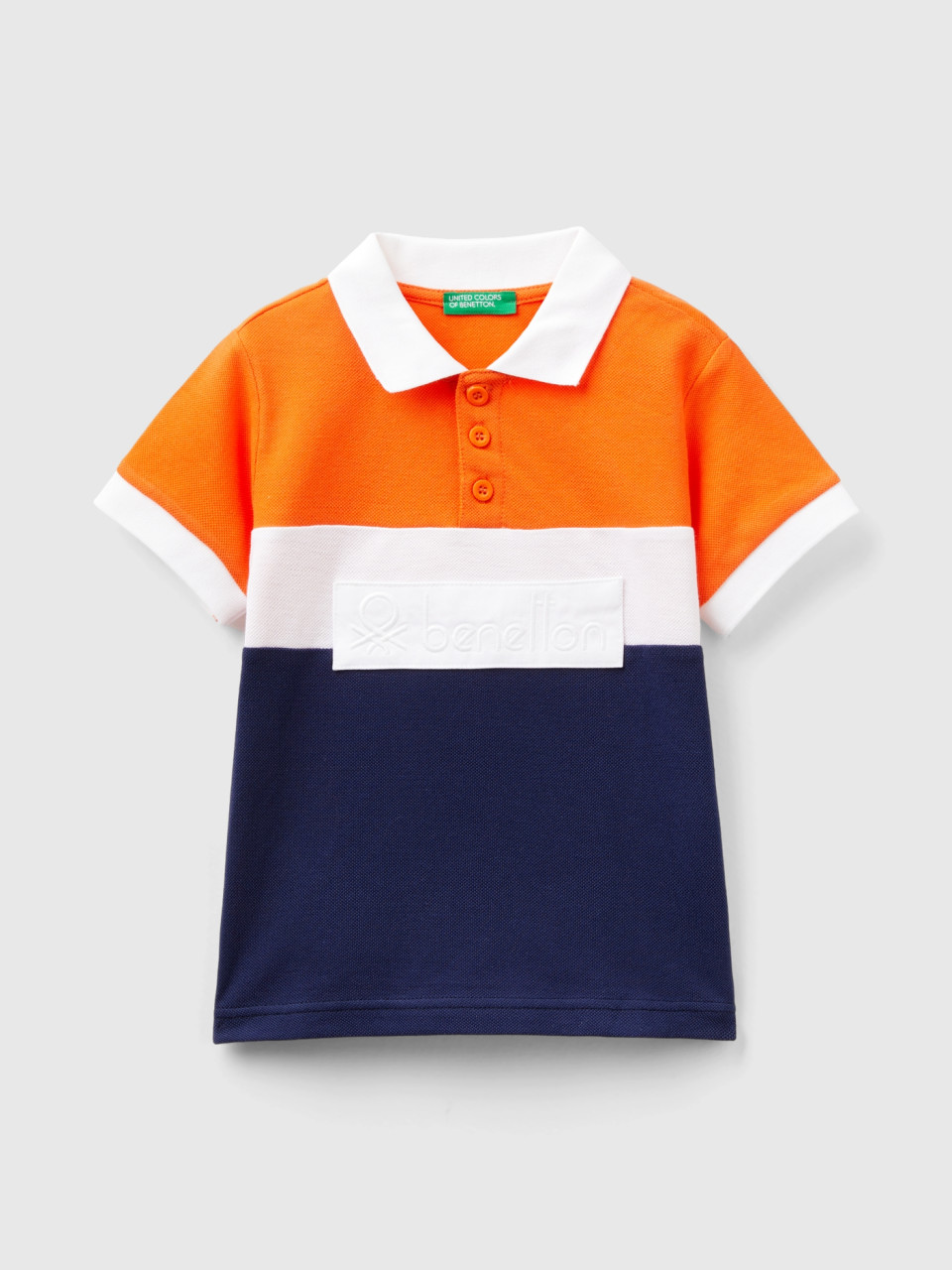 Benetton, Color Block Polo Shirt With Patch, Orange, Kids