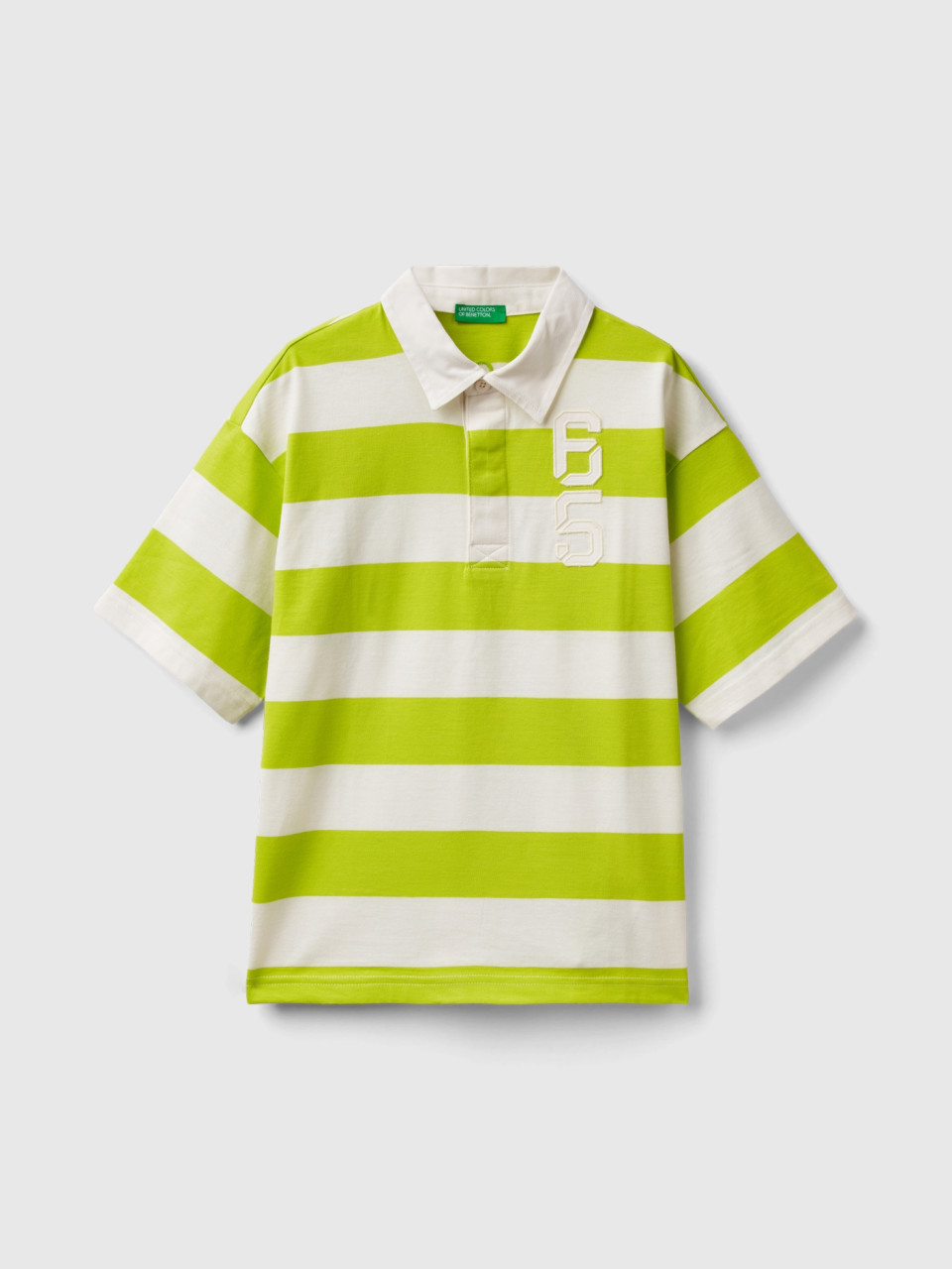 Benetton, Rugby Polo With Patch, Lime, Kids