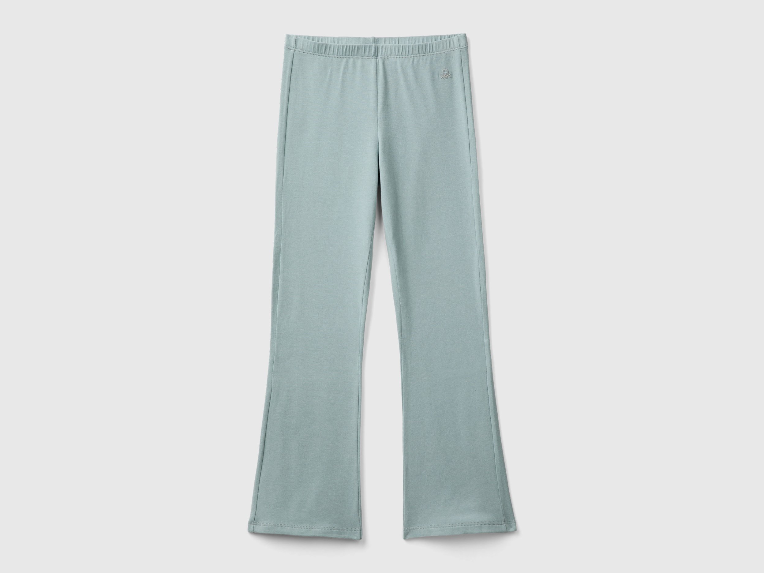 Benetton, Leggings A Zampa In Cotone Stretch, Grigio Perla, Bambini
