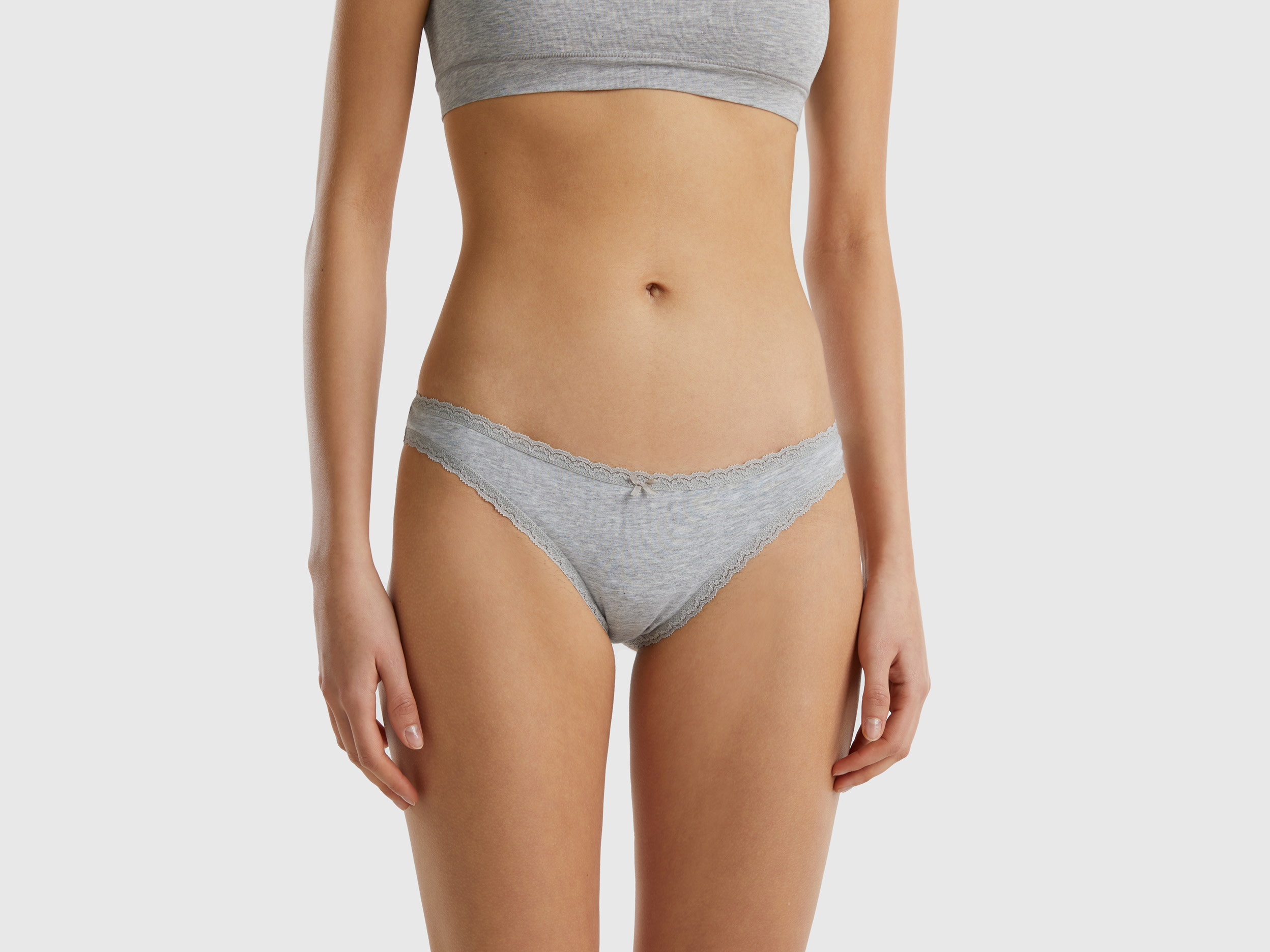 Benetton, Low-rise Underwear In Stretch Organic Cotton, size XS, Light Gray, Women