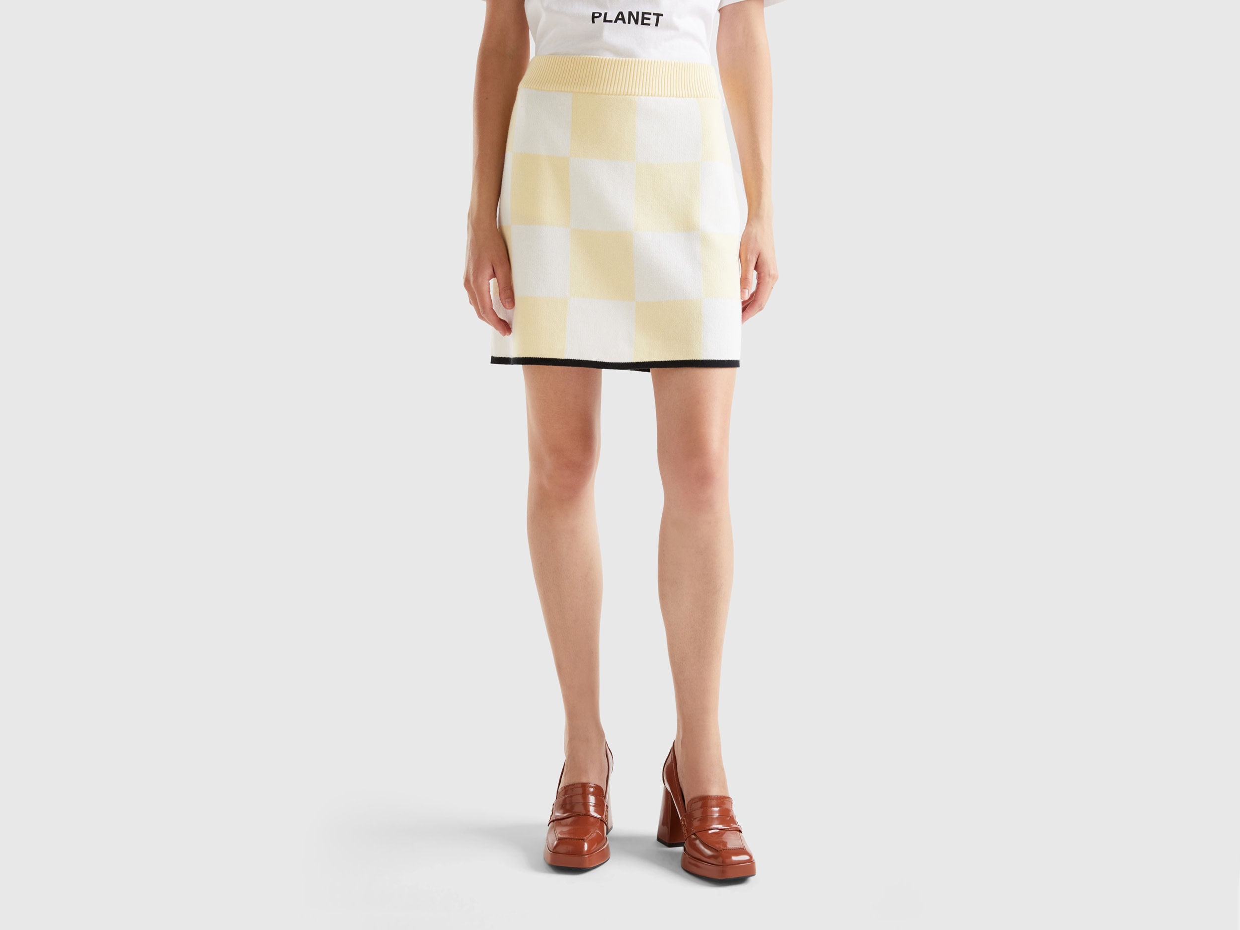Benetton, Knit Checkered Mini Skirt, size XS, Yellow, Women