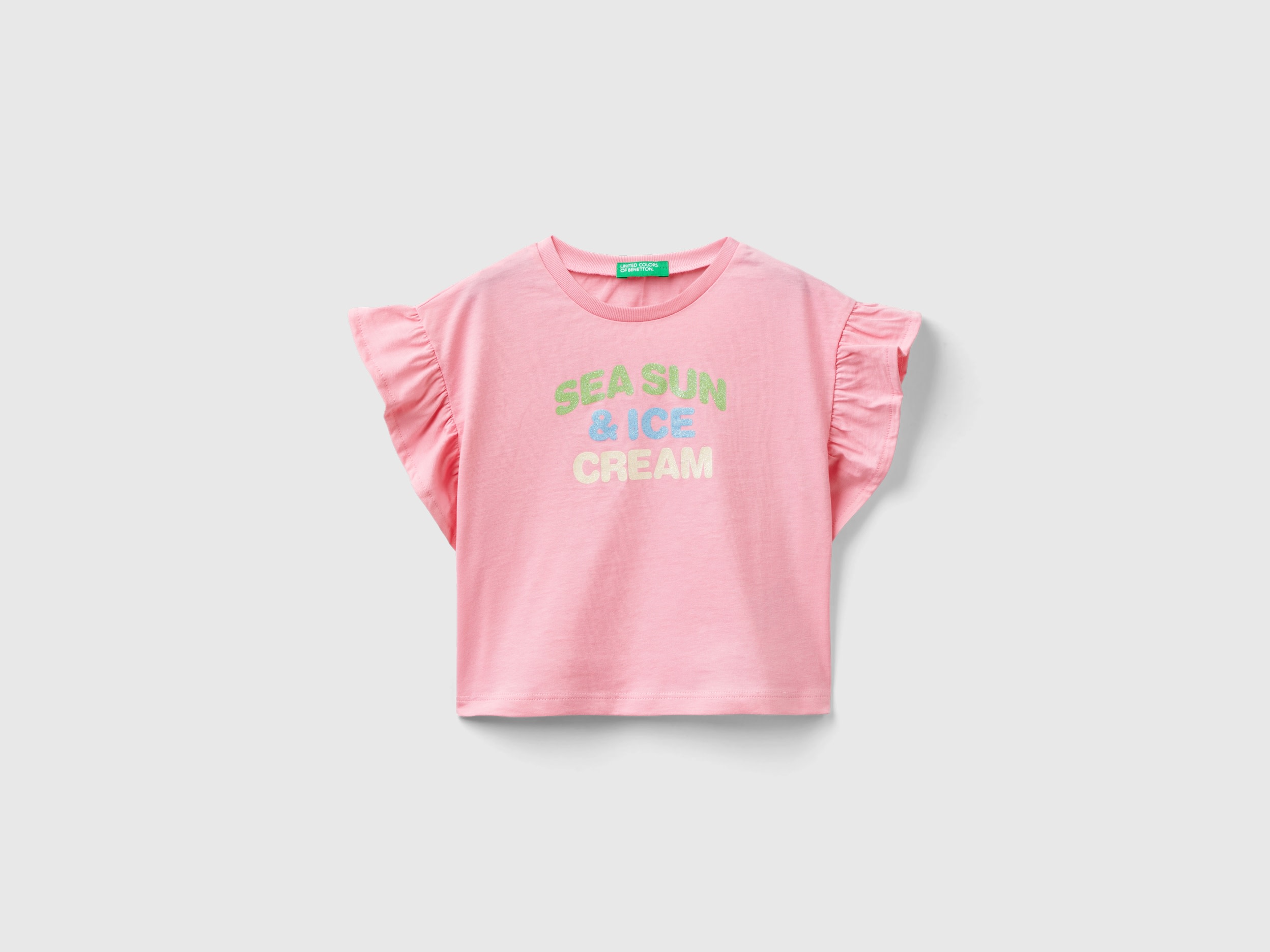 Image of Benetton, T-shirt With Ice-cream Print And Glitter, size 90, Pink, Kids