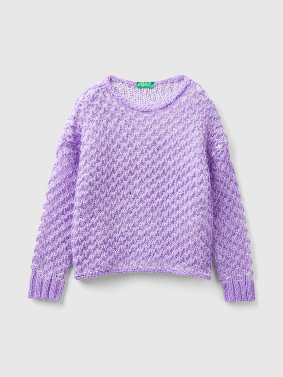 Benetton, Sweater With Jacquard Mesh, Lilac, Kids