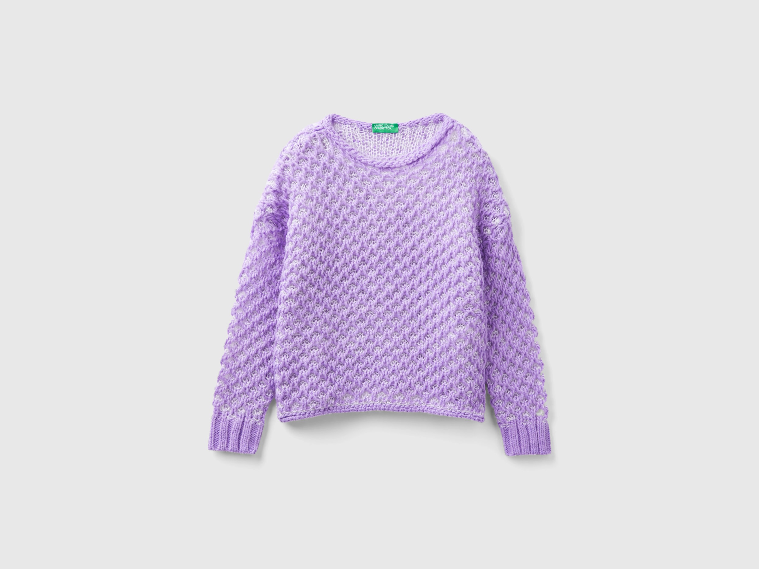Benetton, Sweater With Jacquard Mesh, size S, Lilac, Kids