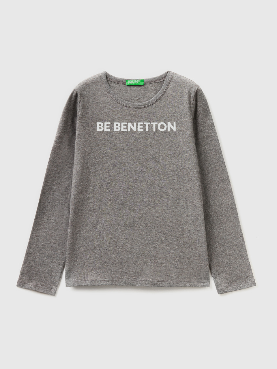 Benetton, T-shirt 100 % Coton À Manches Longues, Gris Foncé, Enfants