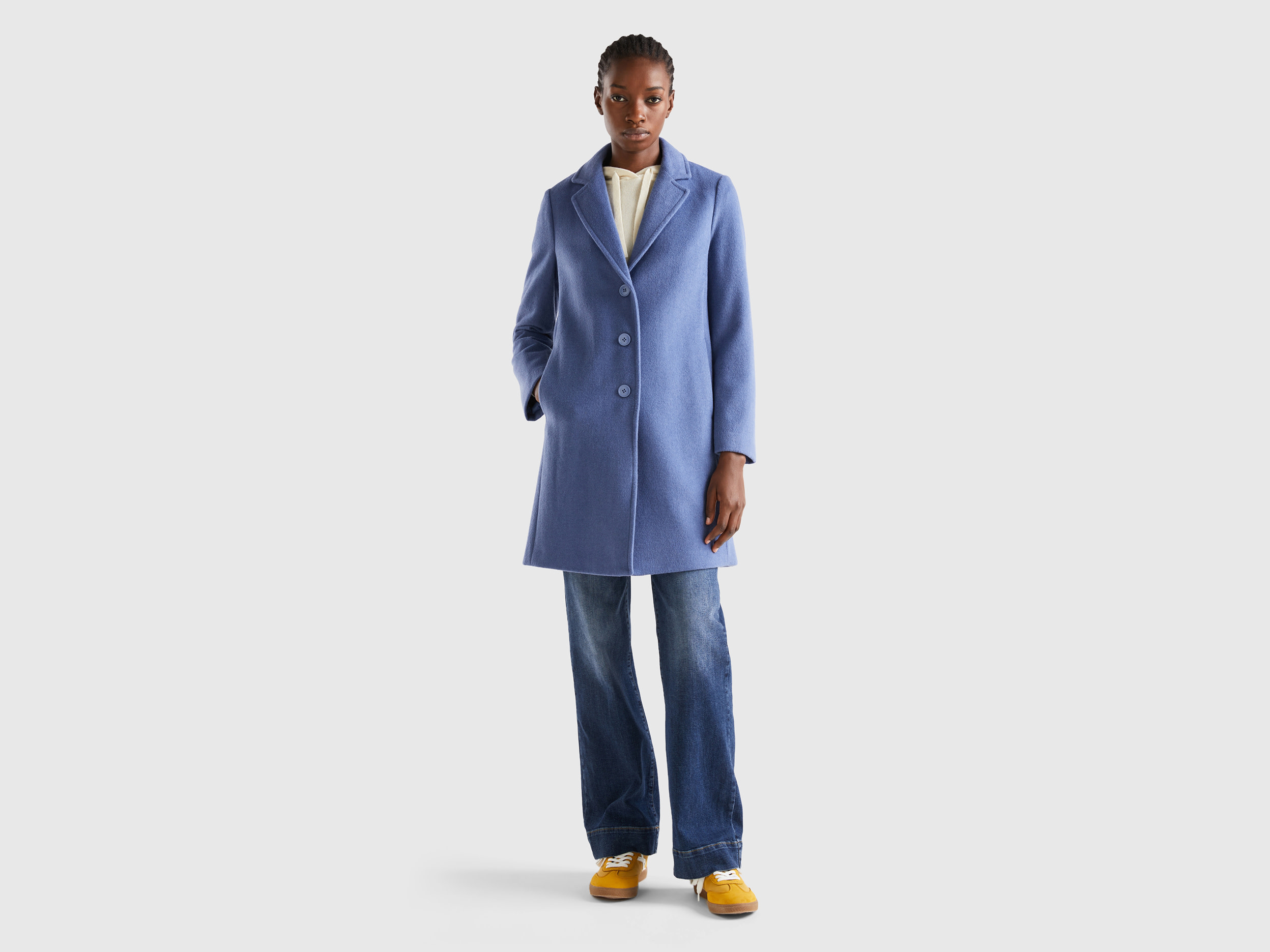 Benetton, Short Coat In Wool Blend Cloth, size 16, Light Blue, Women