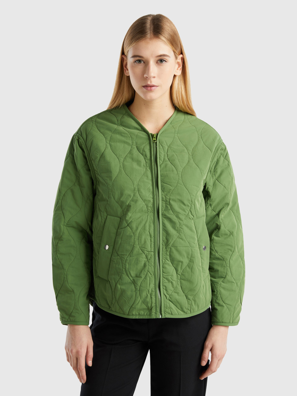Benetton, Recycled Nylon Padded Jacket, Military Green, Women