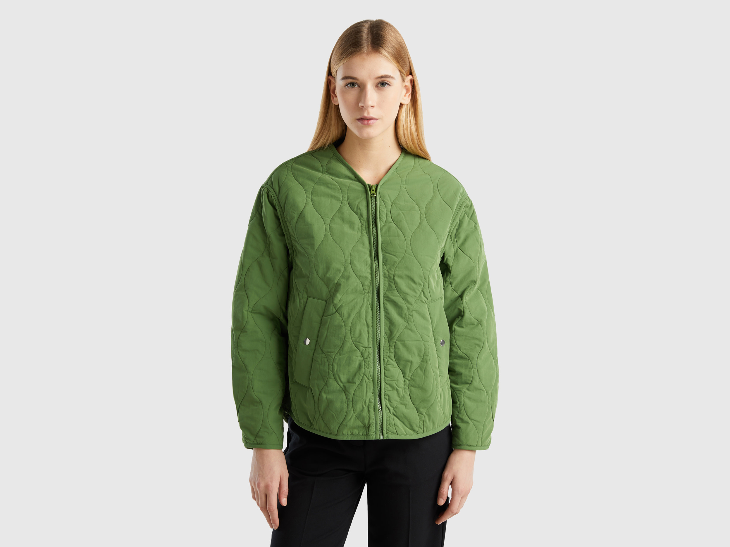 Image of Benetton, Recycled Nylon Padded Jacket, size S, Military Green, Women