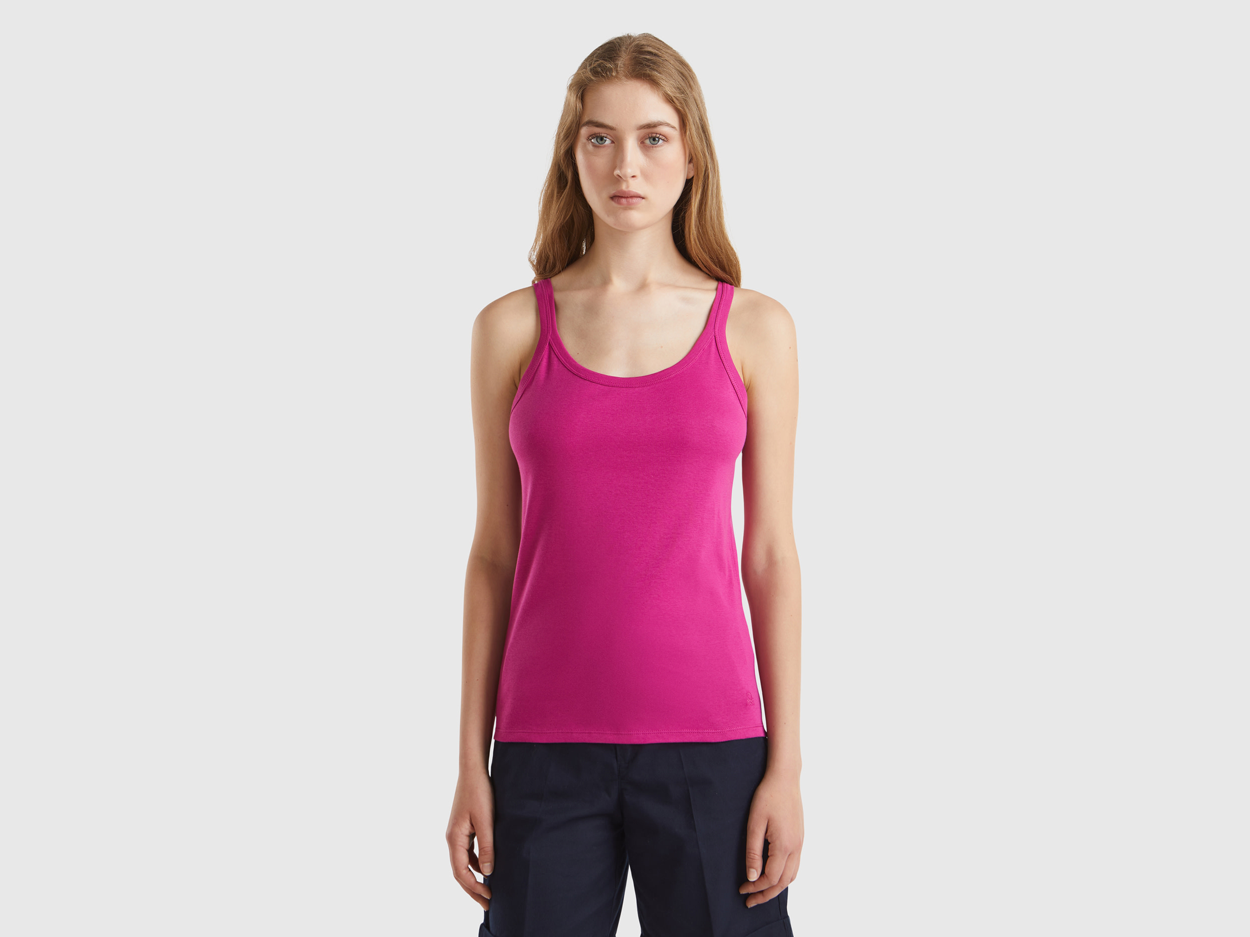 Benetton, Canotta Ciclamino In Puro Cotone, Ciclamino, Donna