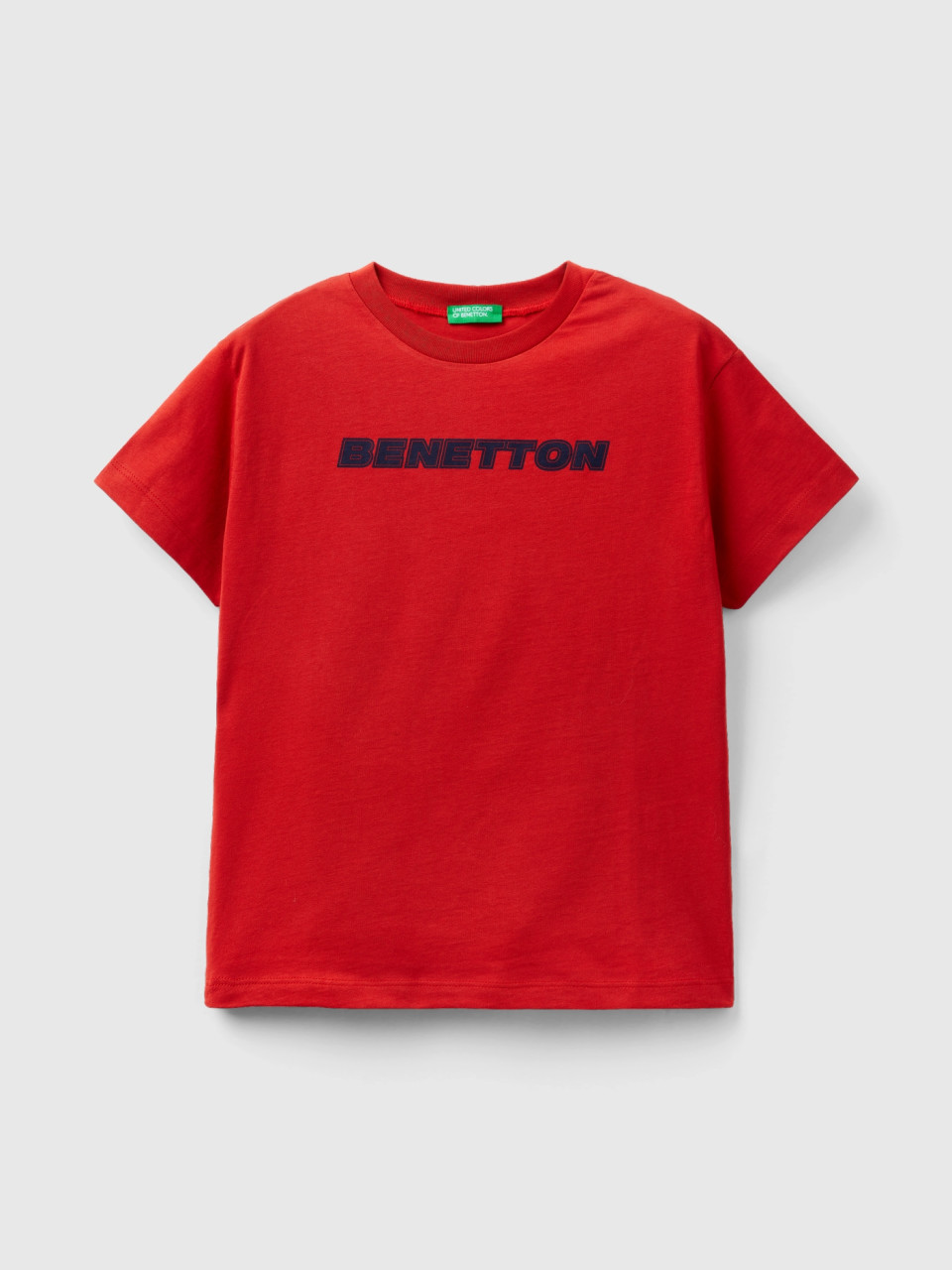 Benetton, Camiseta De 100 % Algodón Con Logotipo, Rojo Teja, Niños