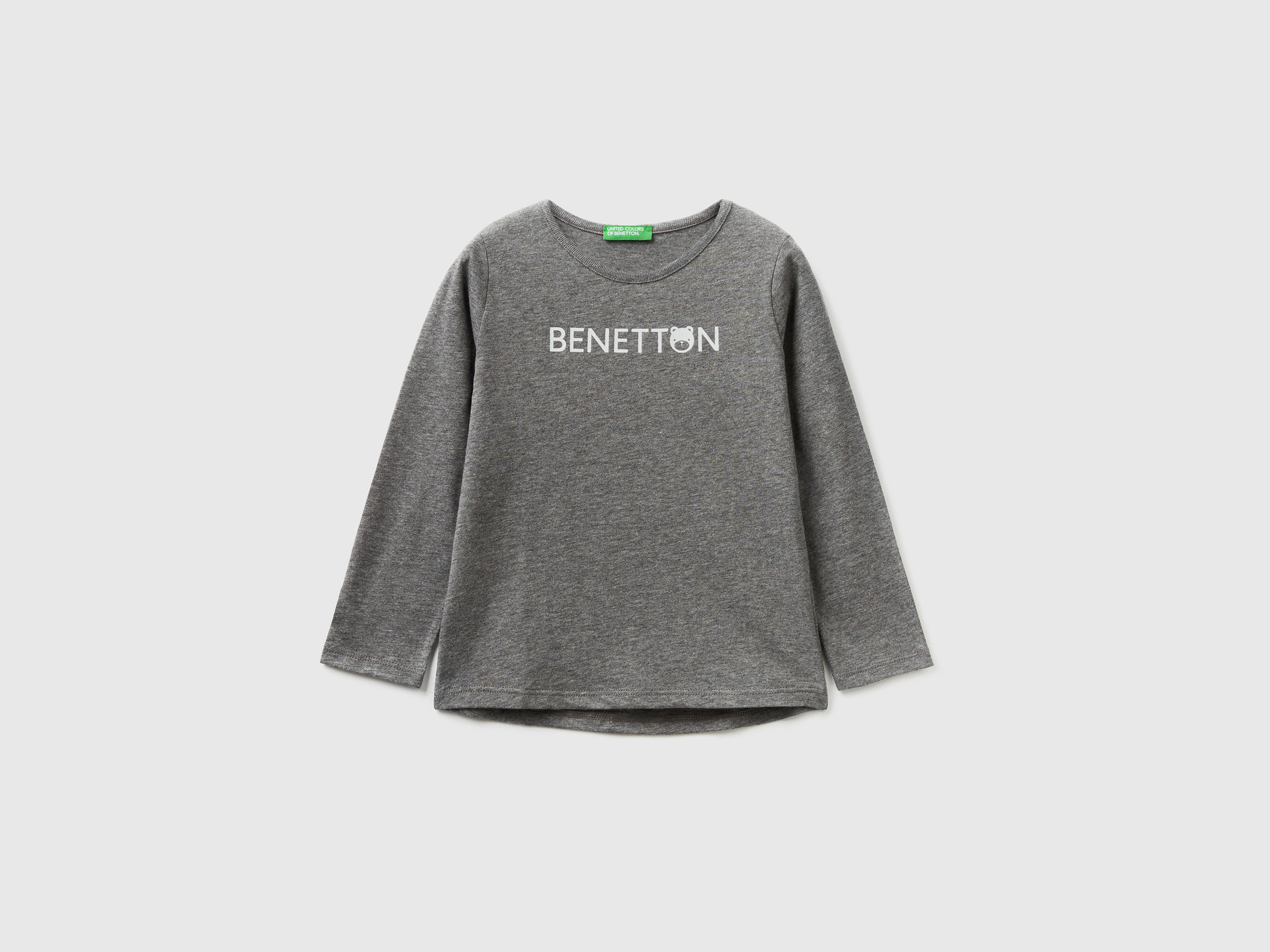 Benetton, 100% Cotton T-shirt With Logo, size 2-3, Dark Gray, Kids