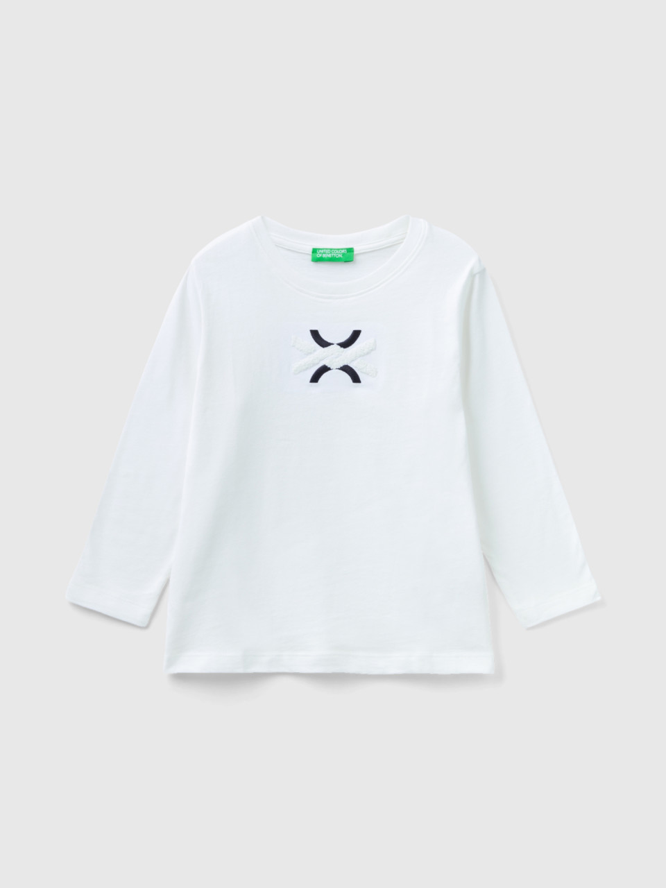 Benetton, T-shirt With Terry Embroidery, White, Kids