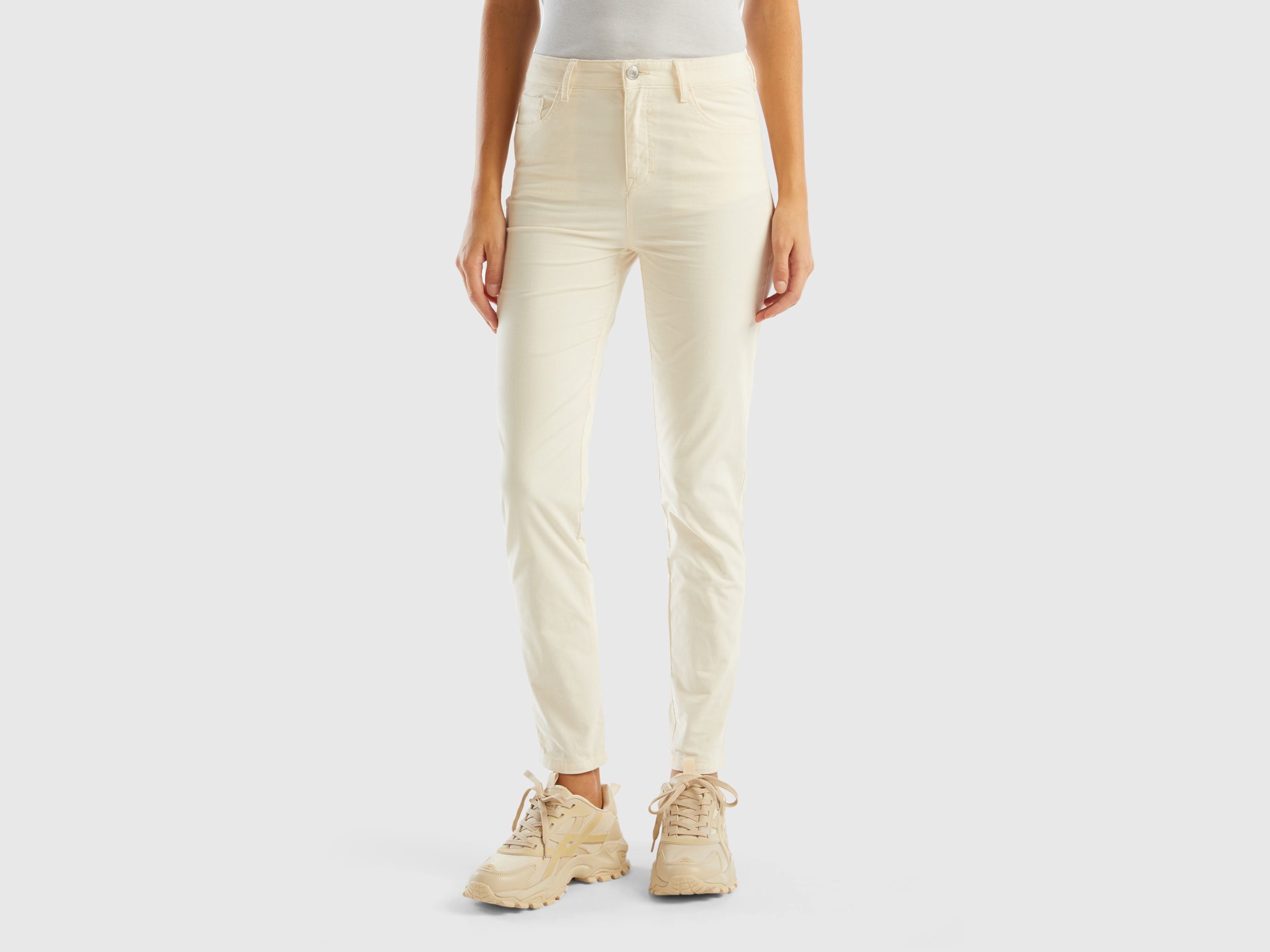 Benetton, Five Pocket Velvet Trousers, size 16, Creamy White, Women