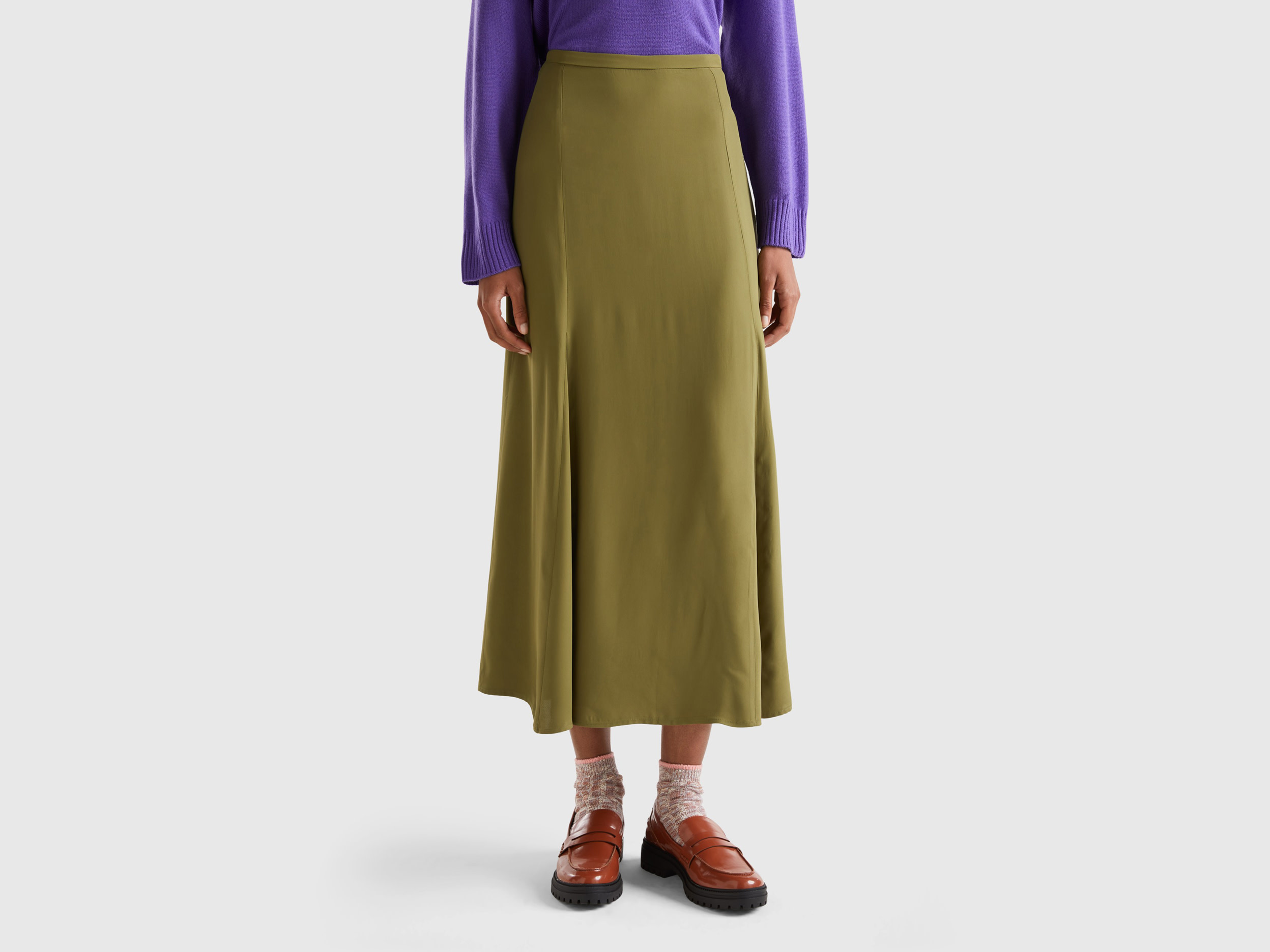 Benetton, Satin Skirt, size 12, Military Green, Women
