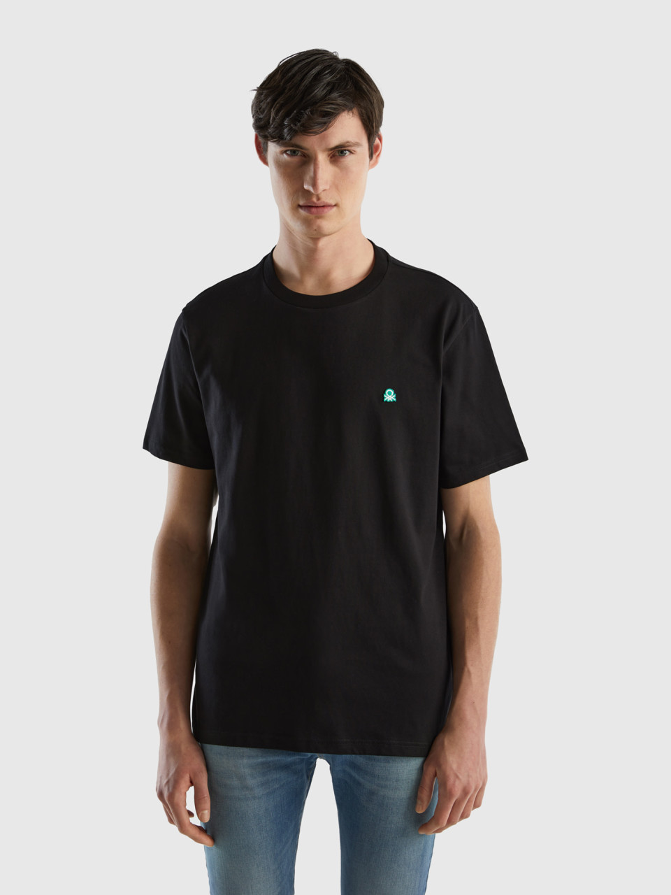 Benetton, Camiseta Básica De 100 % Algodón Orgánico, Negro, Hombre