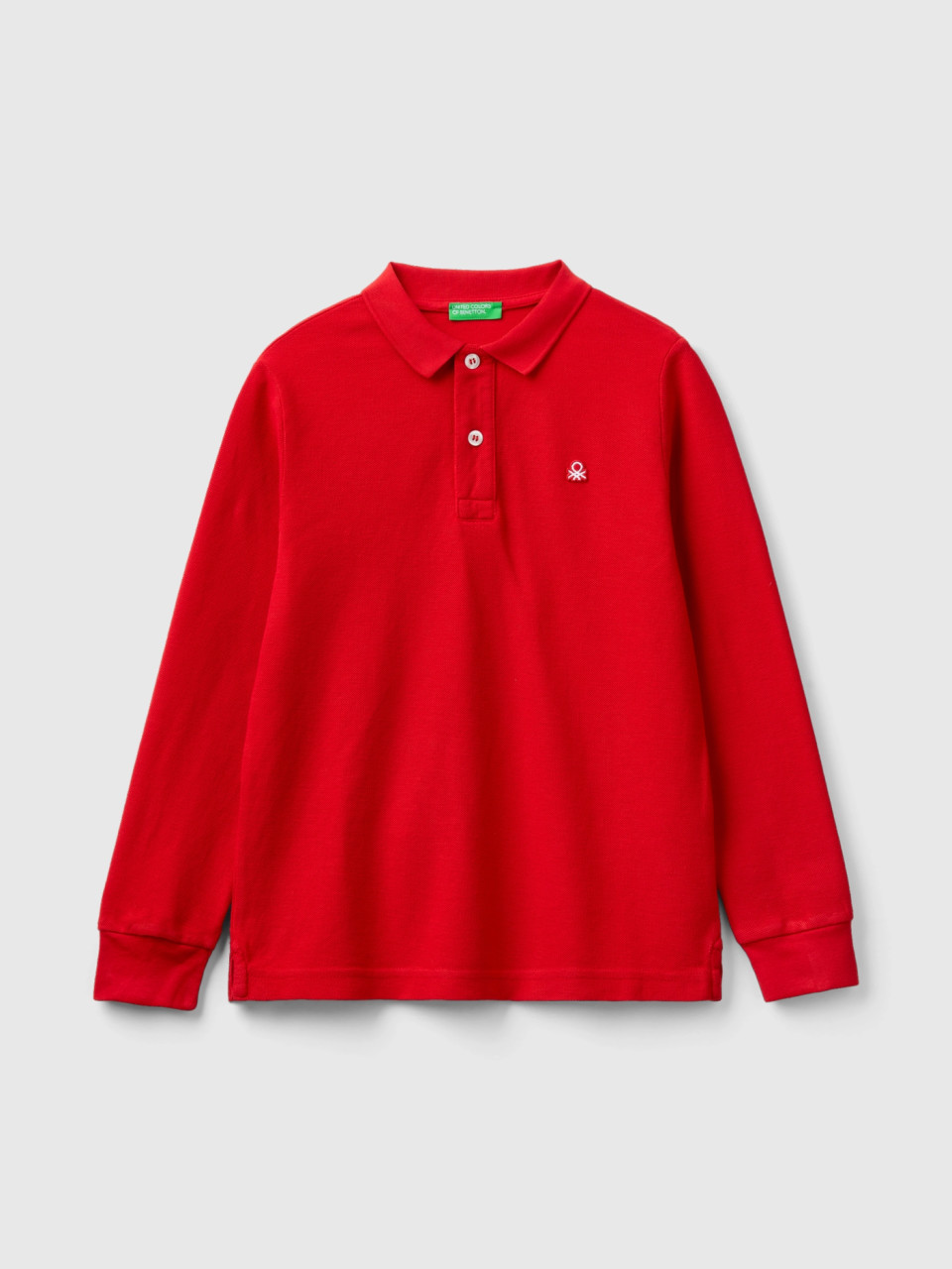 Benetton, 100% Organic Cotton Long Sleeve Polo, Red, Kids