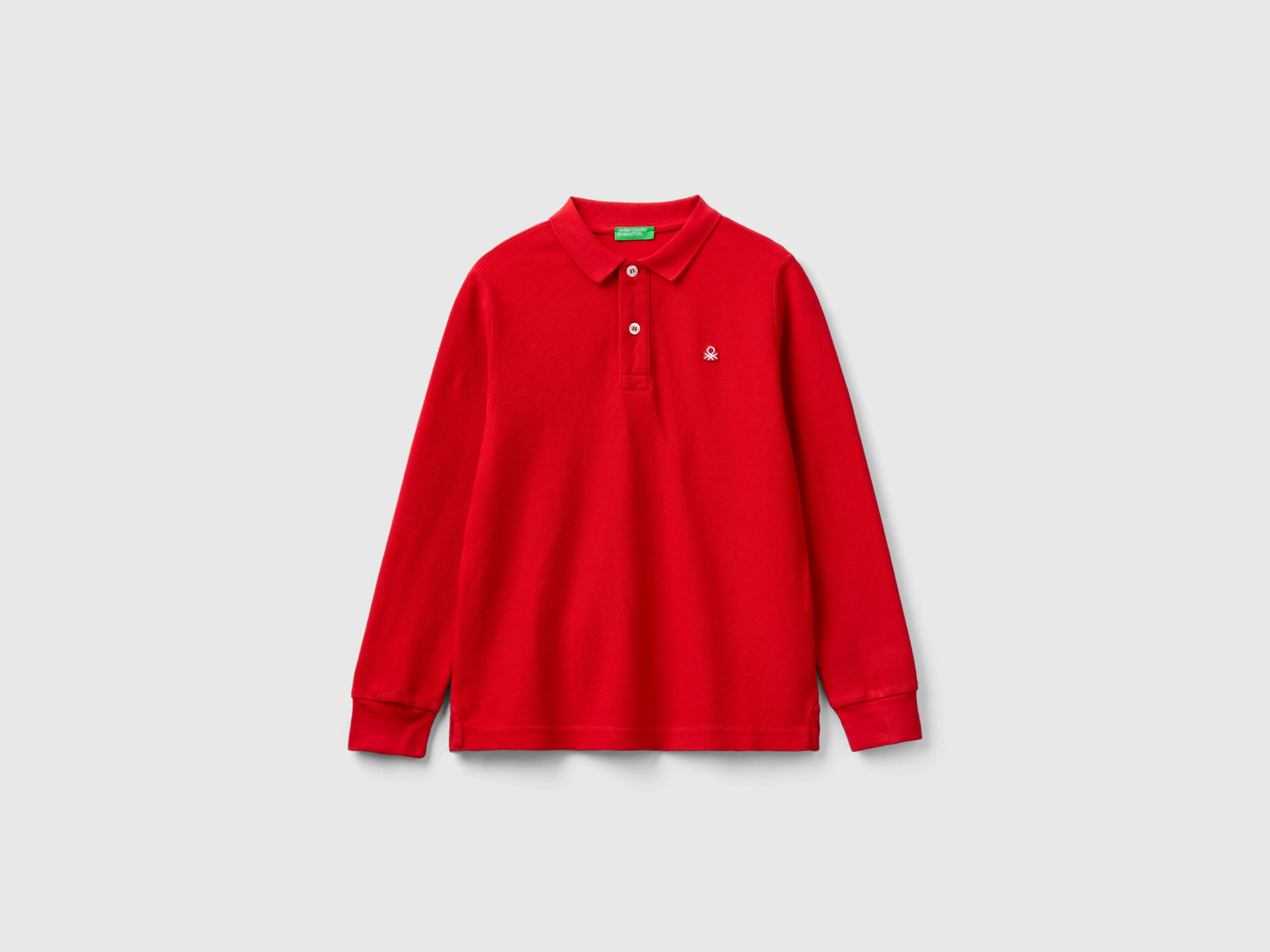 Benetton, 100% Organic Cotton Long Sleeve Polo, size XL, Red, Kids