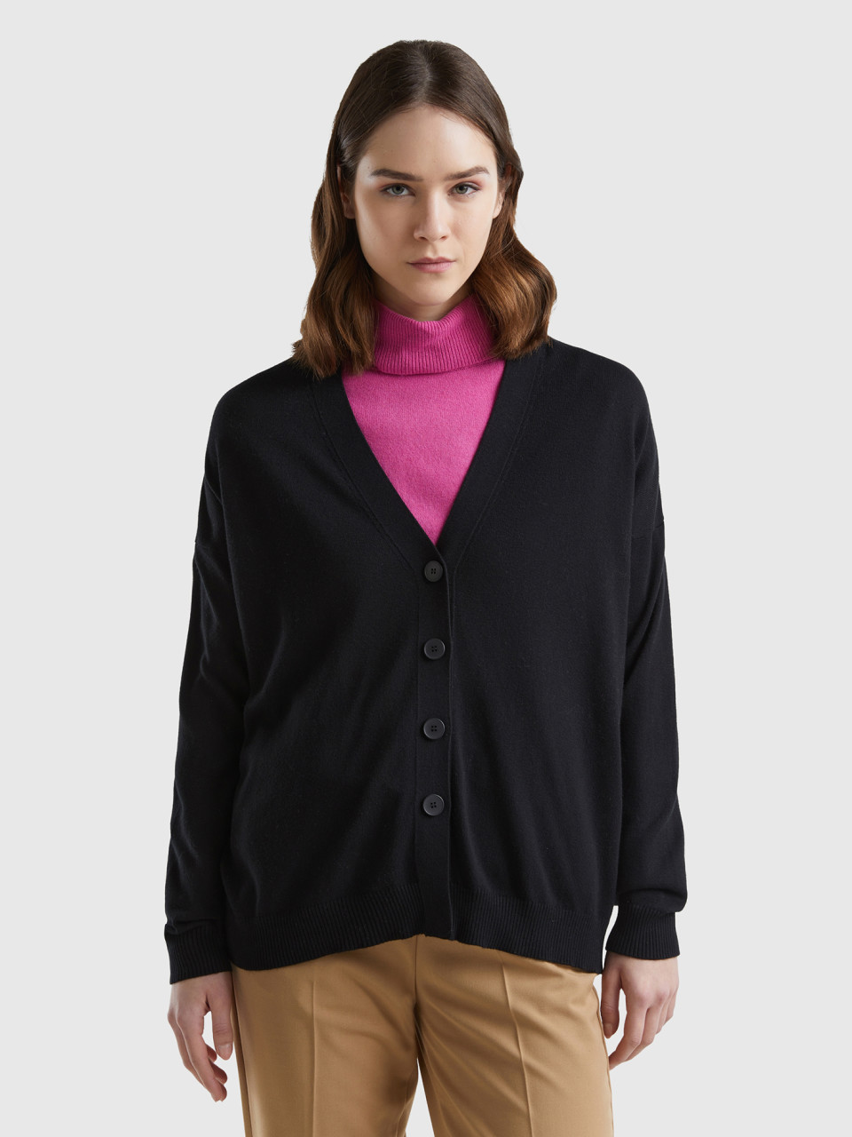 Benetton, Cotton And Modal® Blend Cardigan, Black, Women