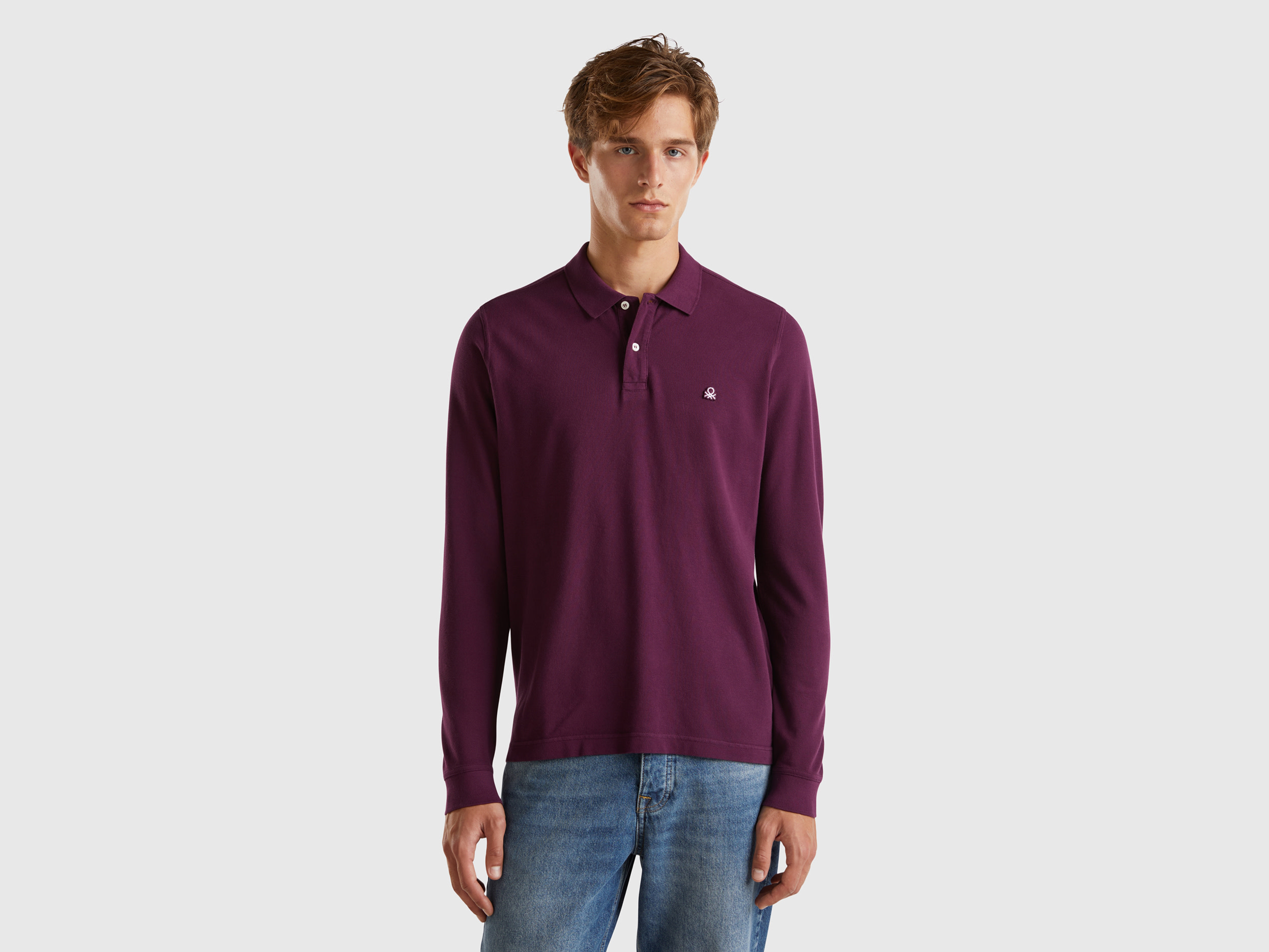 Benetton, Polo A Manica Lunga 100% Cotone, , Uomo