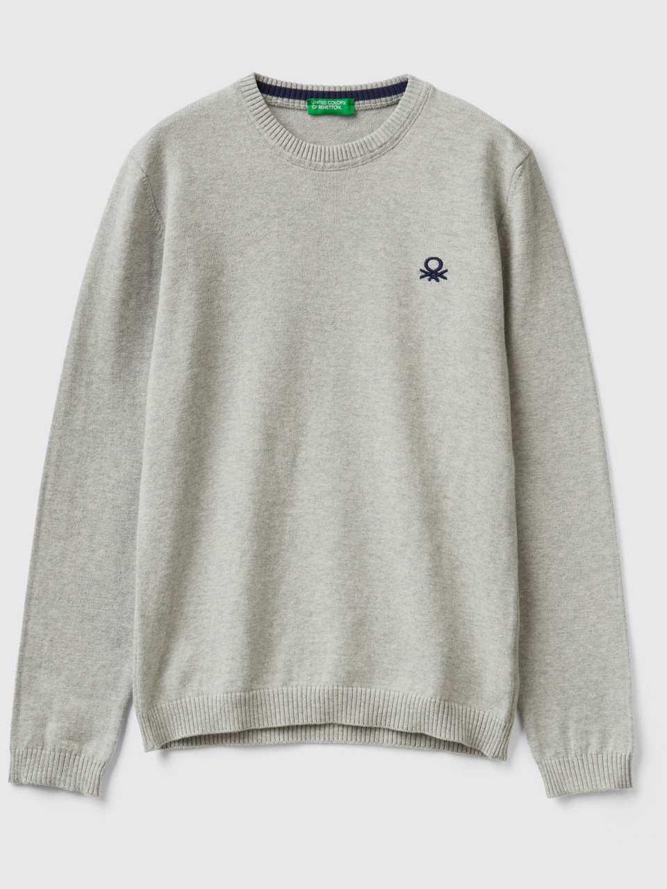 Benetton, Sweater In Pure Cotton With Logo, Light Gray, Kids