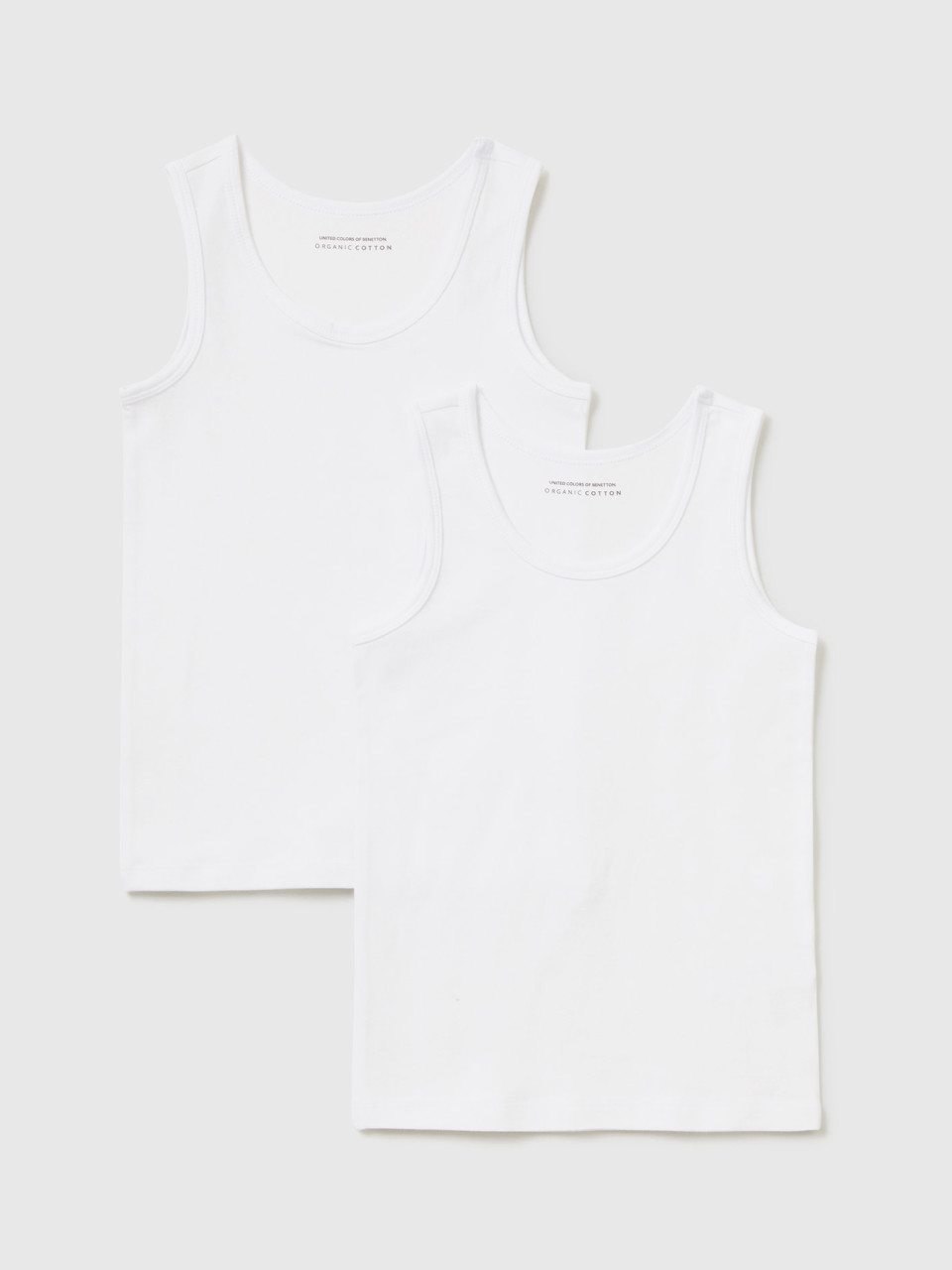 Benetton, Duas T-shirts Sem Mangas Em Algodão Orgânico Stretch, Branco, Crianças