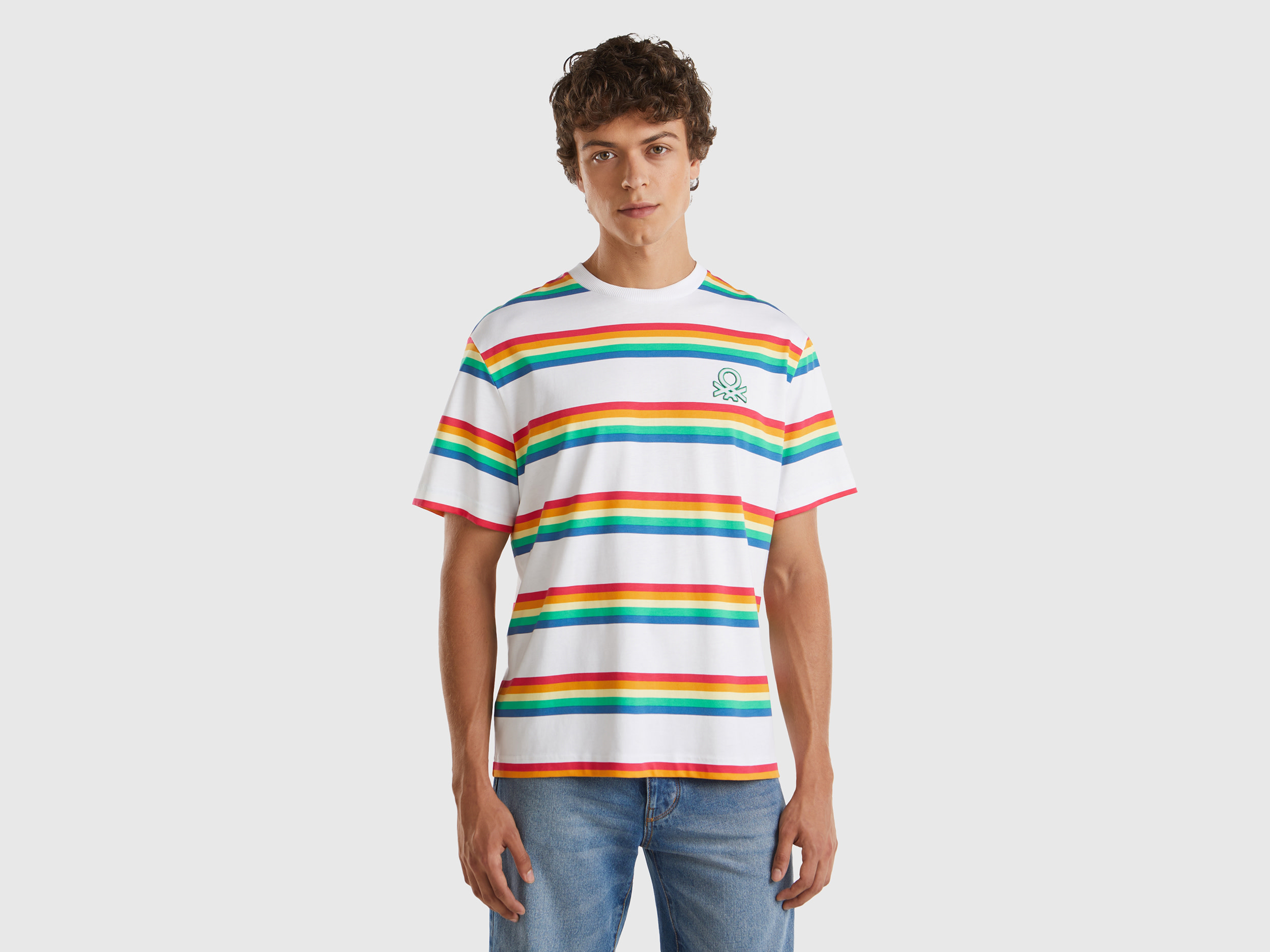 Image of Benetton, Rainbow Print T-shirt, size L, Multi-color, Men