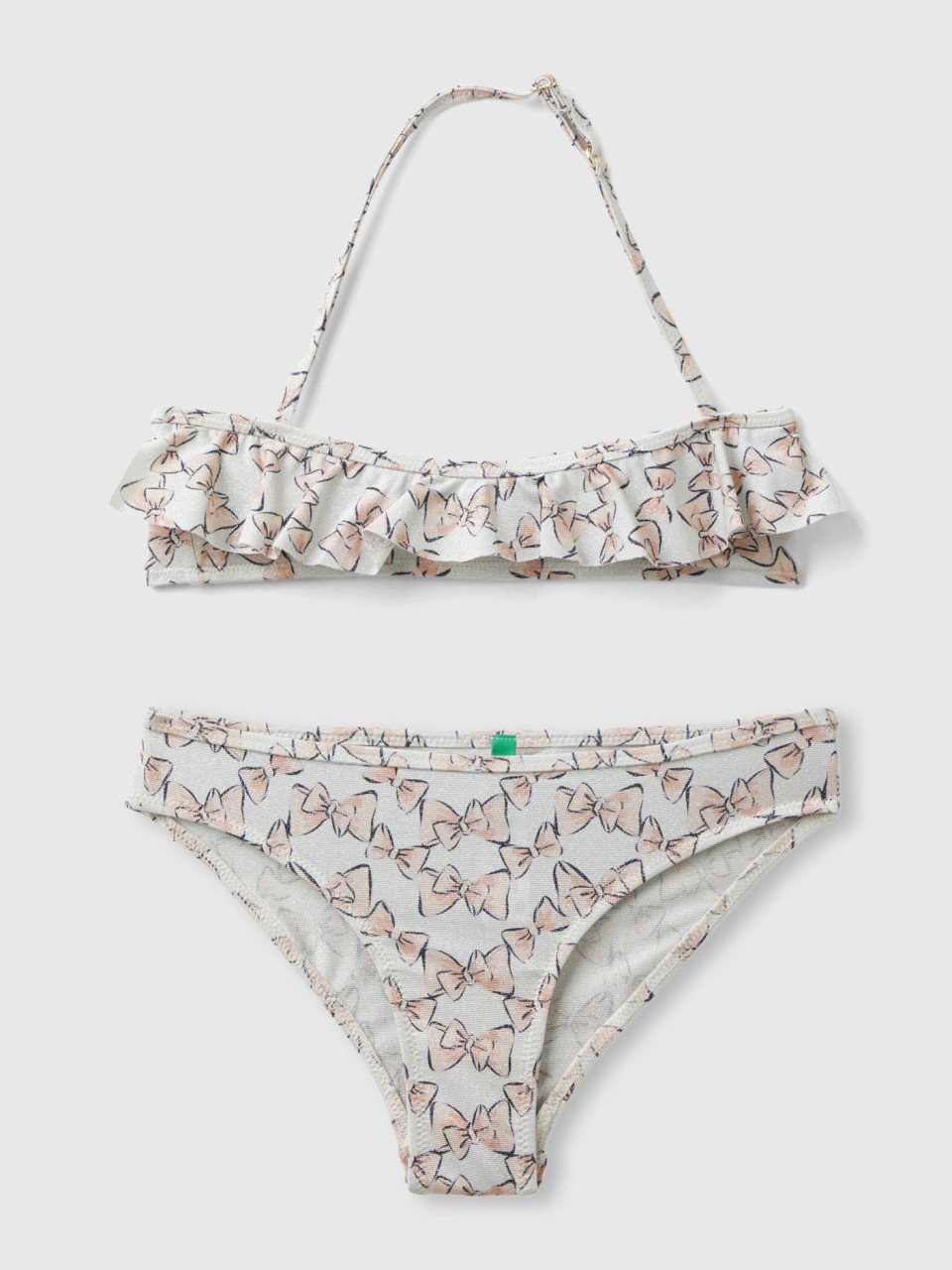 Benetton, Swimwear Bikini With Bow Print, Light Gray, Kids