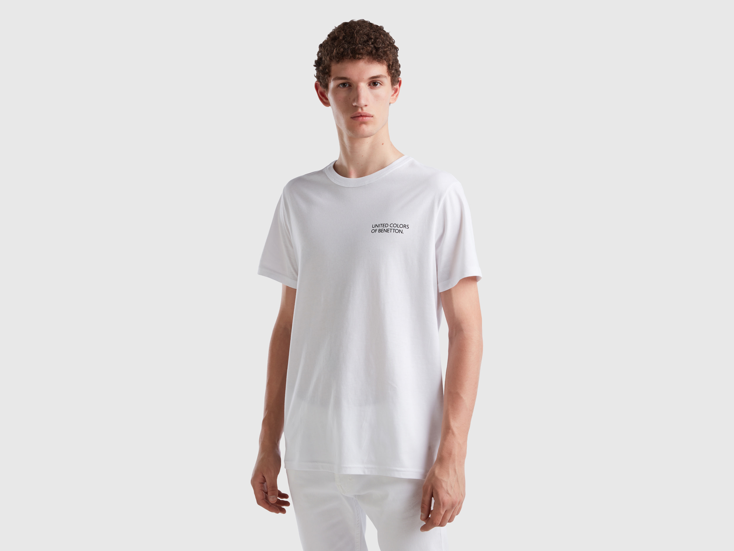Benetton, White T-shirt In Organic Cotton With Logo Print, size XXL, White, Men