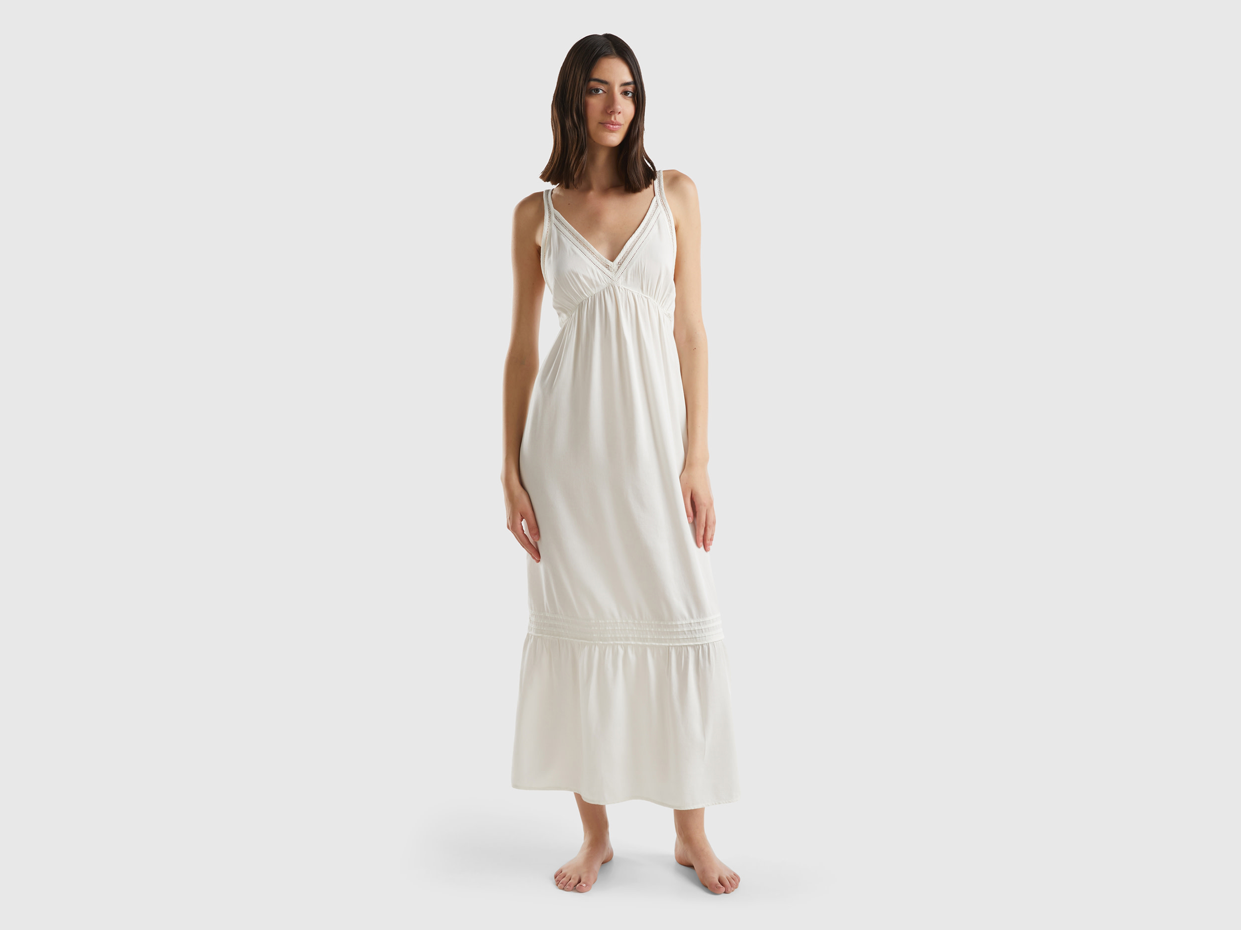 Benetton, Vestito In Misto Cotone E Modal®, Bianco Panna, Donna