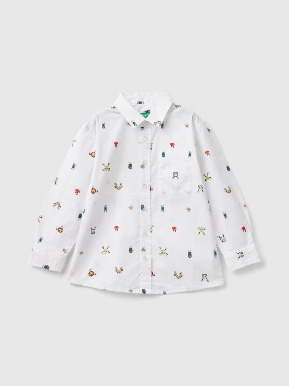 Benetton, Patterned Shirt With Pocket, White, Kids
