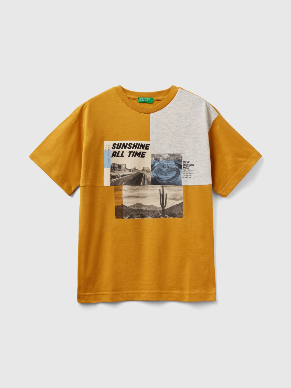 Benetton, Camiseta Con Estampado Fotográfico, Mostaza, Niños