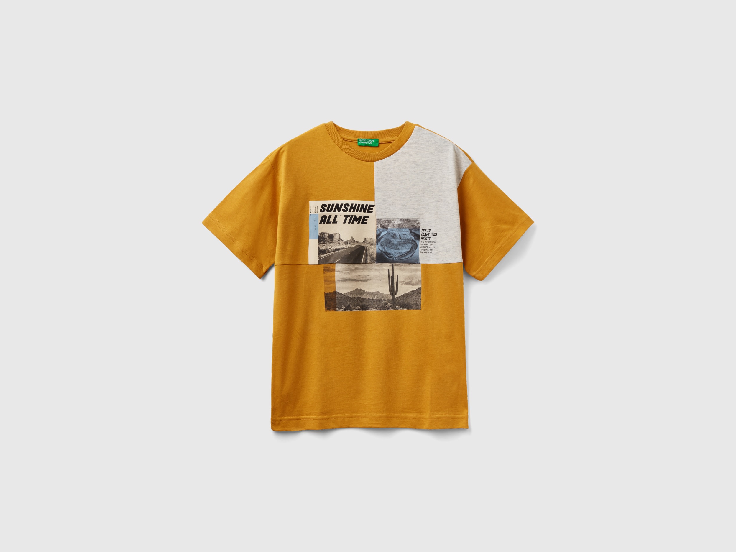 Benetton, T-shirt With Photo Print, size 3XL, Mustard, Kids
