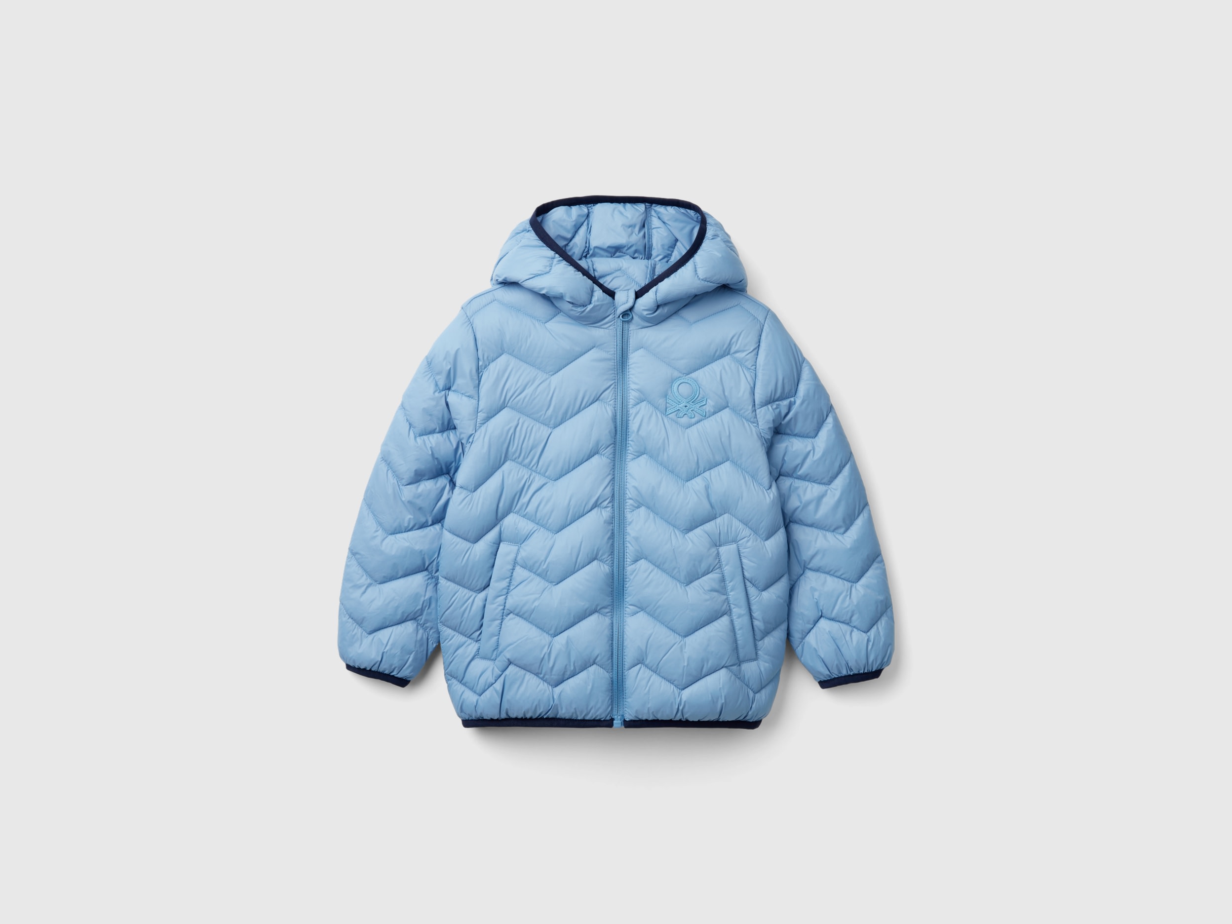 Benetton, Giubbotto Imbottito Con Cappuccio, Azzurro, Bambini