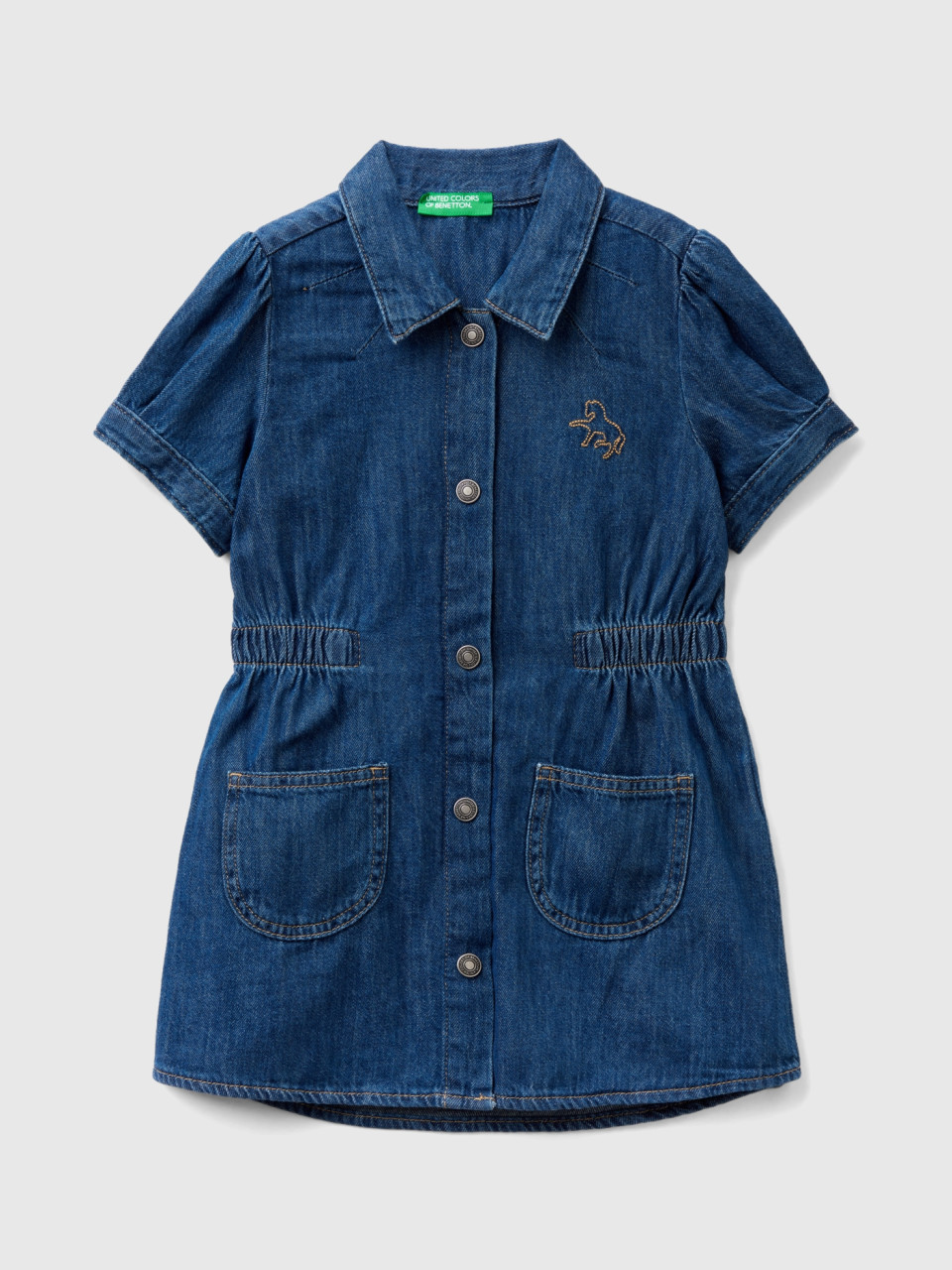 Benetton, Denim Shirt Dress With Collar, Blue, Kids