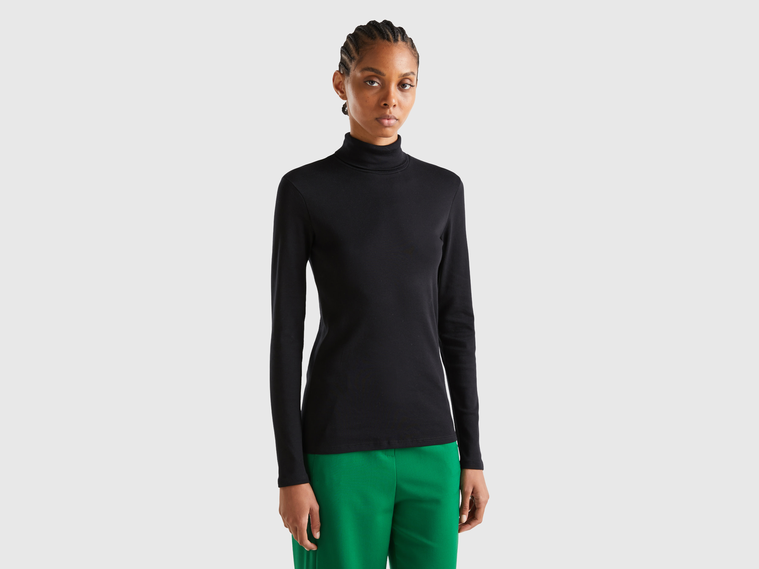 Benetton, Long Sleeve T-shirt With High Neck, size S, Black, Women
