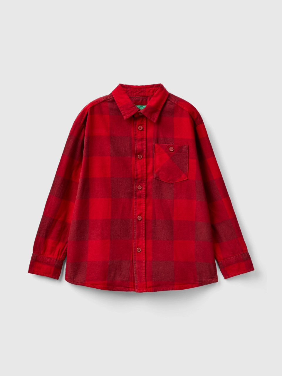 Benetton, Plaid Shirt In 100% Cotton, Red, Kids