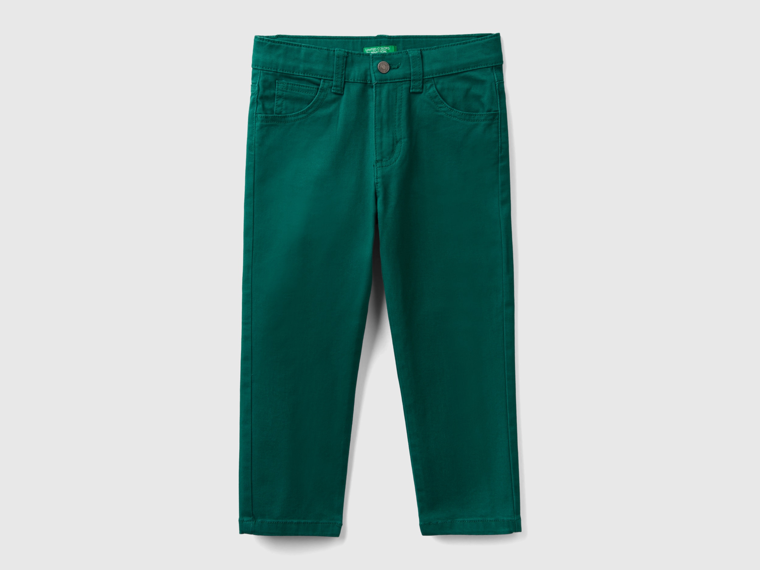 Benetton, Pantaloni Stretch Cinque Tasche, Verde Scuro, Bambini