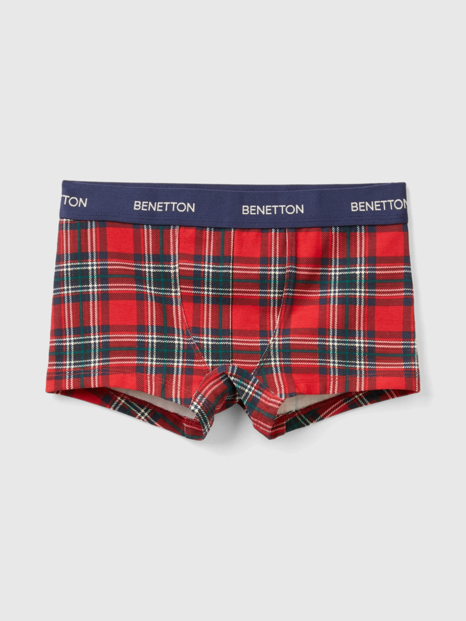 Benetton, Red And Blue Tartan Boxer Shorts, Red, Kids