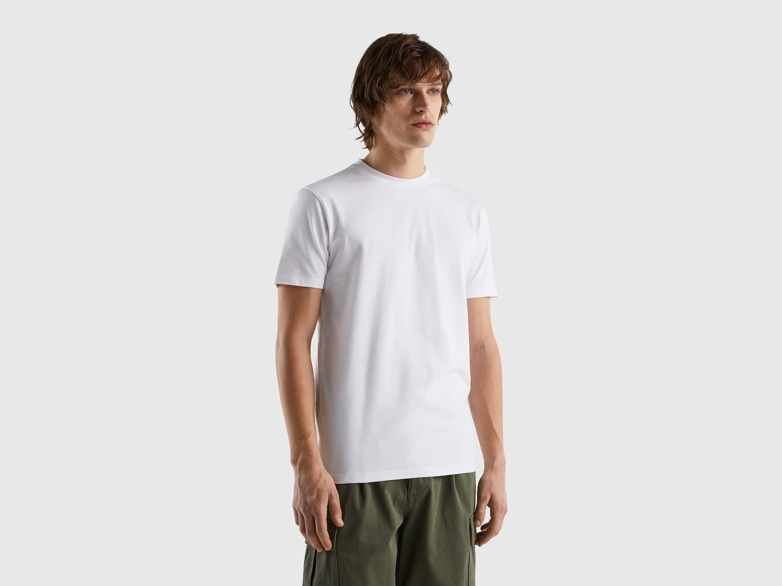 Benetton, Slim Fit T-shirt In Stretch Cotton, size XL, White, Men