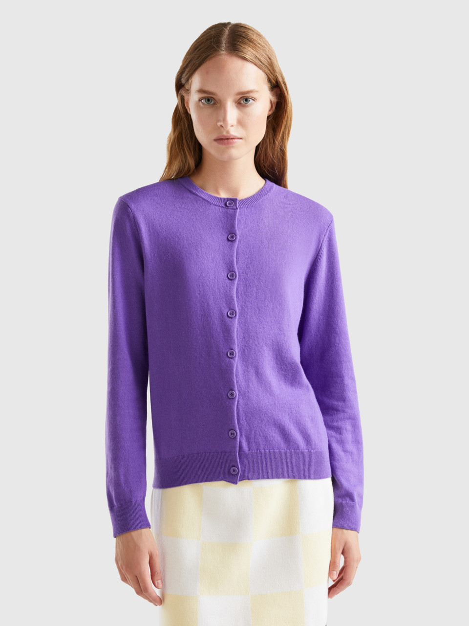 Benetton, Purple Cardigan In Cashmere And Wool Blend, Violet, Women
